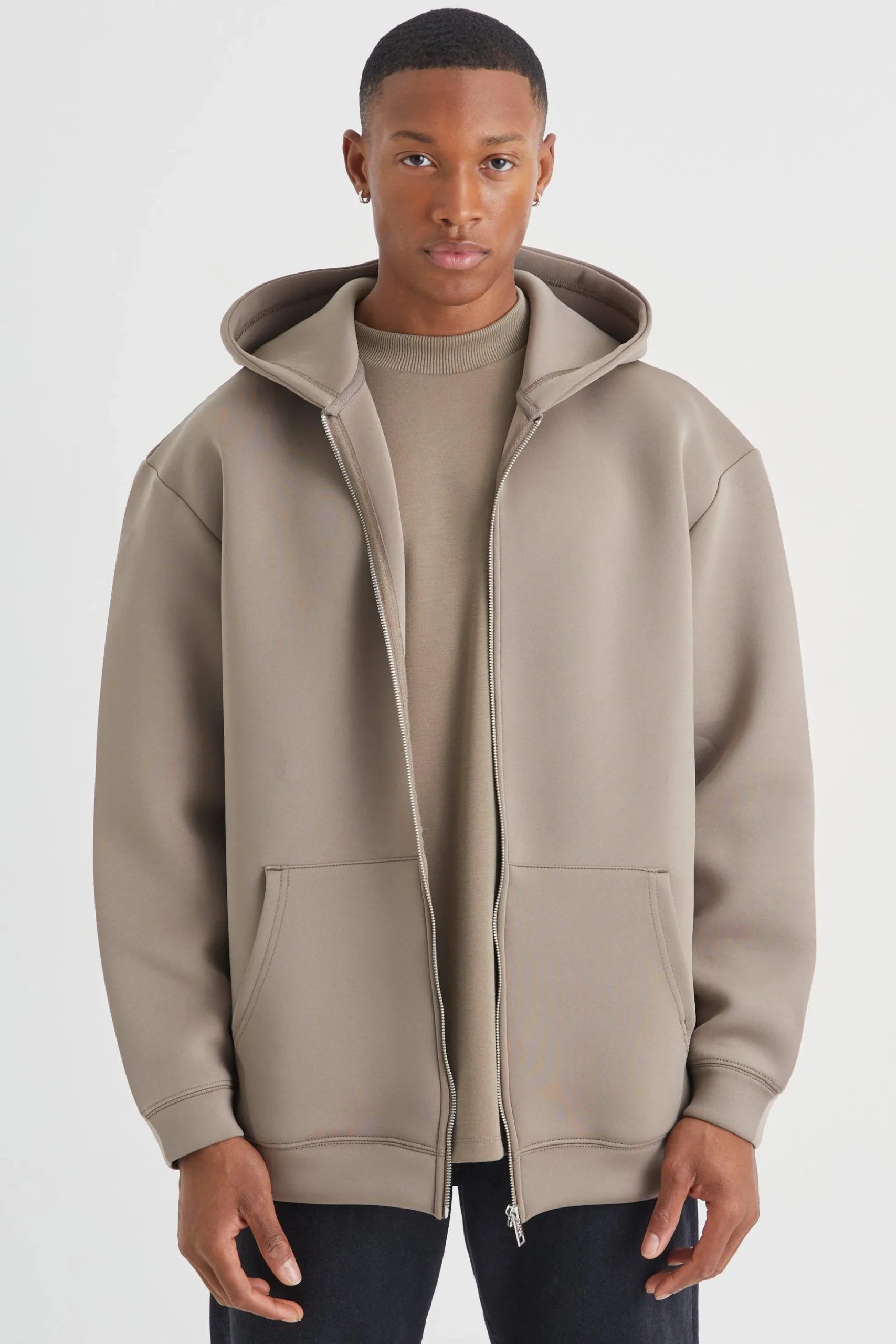 Oversized Zip Through Bonded Scuba Hoodie | BoohooMAN UK