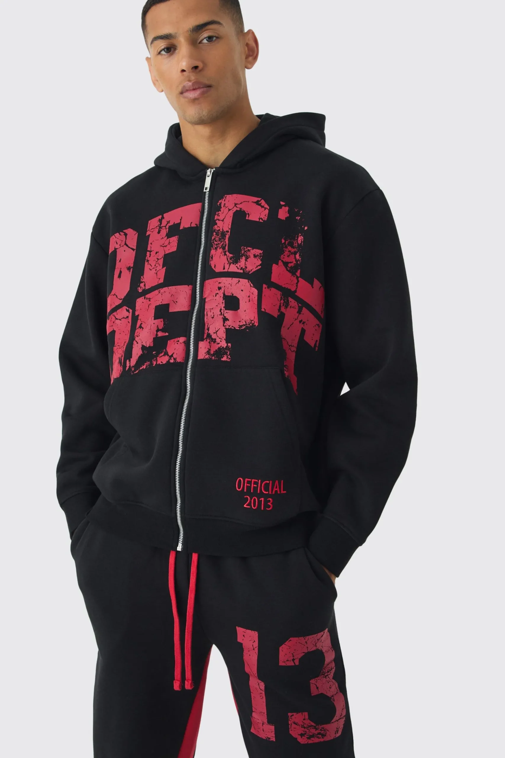 Oversized Zip Through OFCL Gusset Hooded Tracksuit | BoohooMAN UK