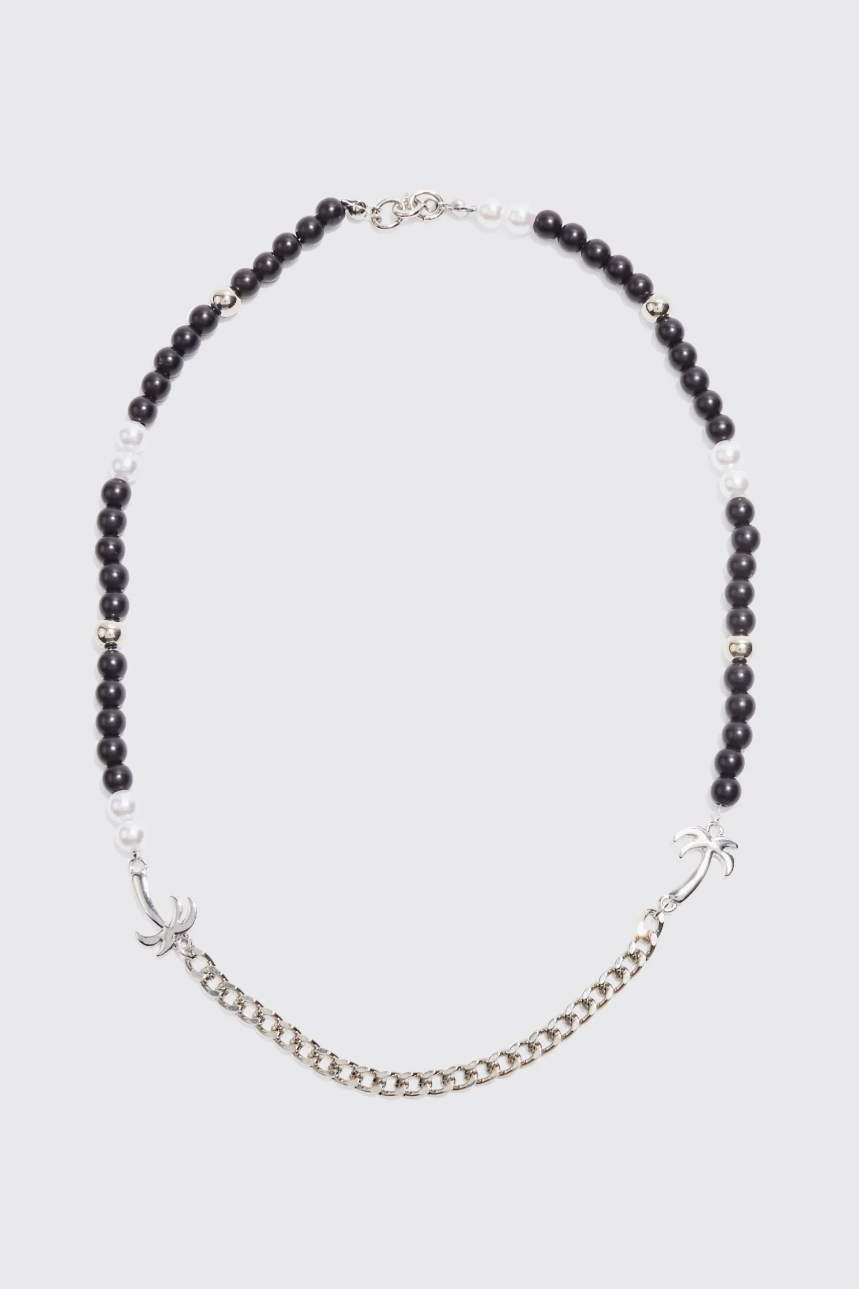 Palm Tree Charm Pearl Chain Necklace | BoohooMAN UK