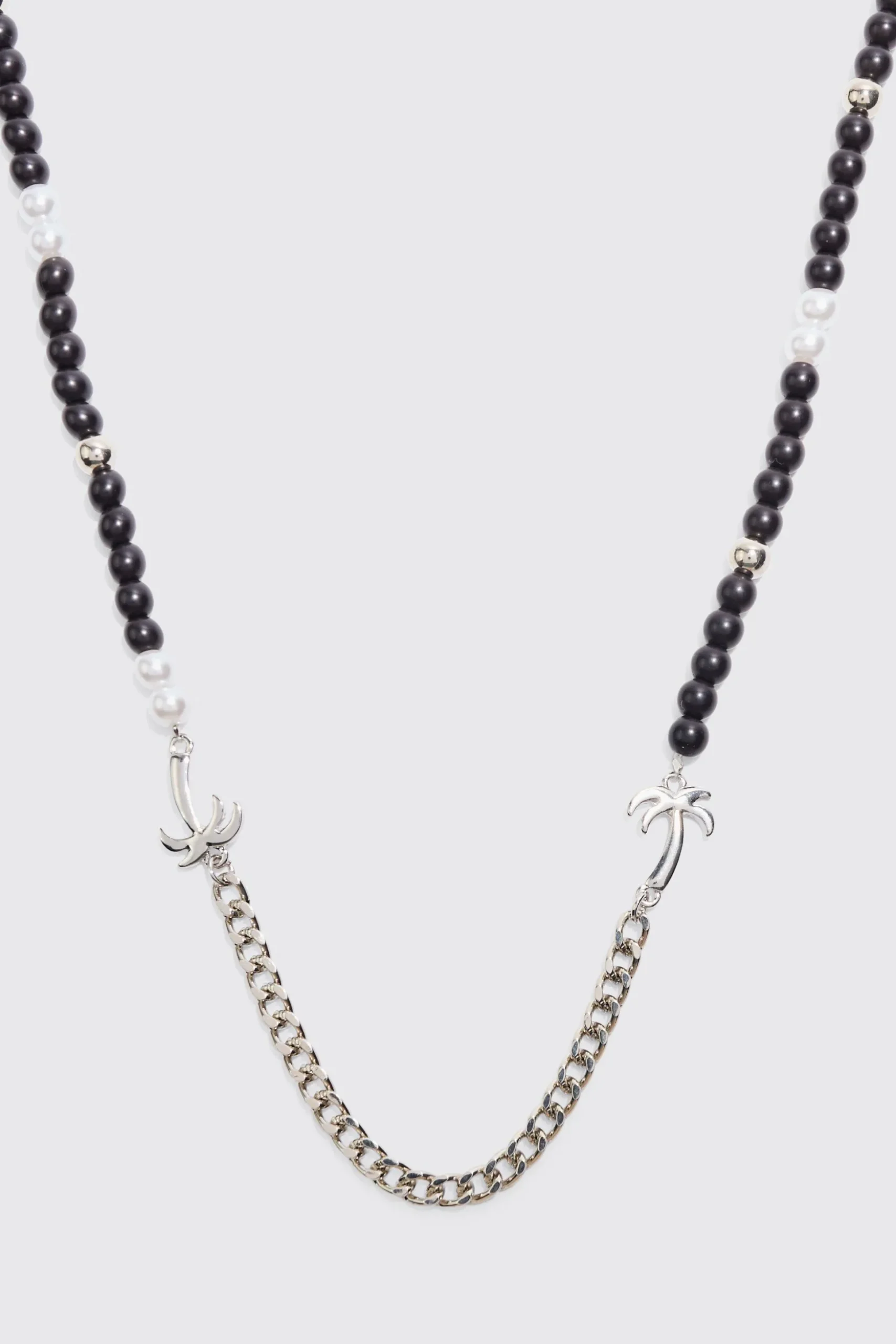 Palm Tree Charm Pearl Chain Necklace | BoohooMAN UK
