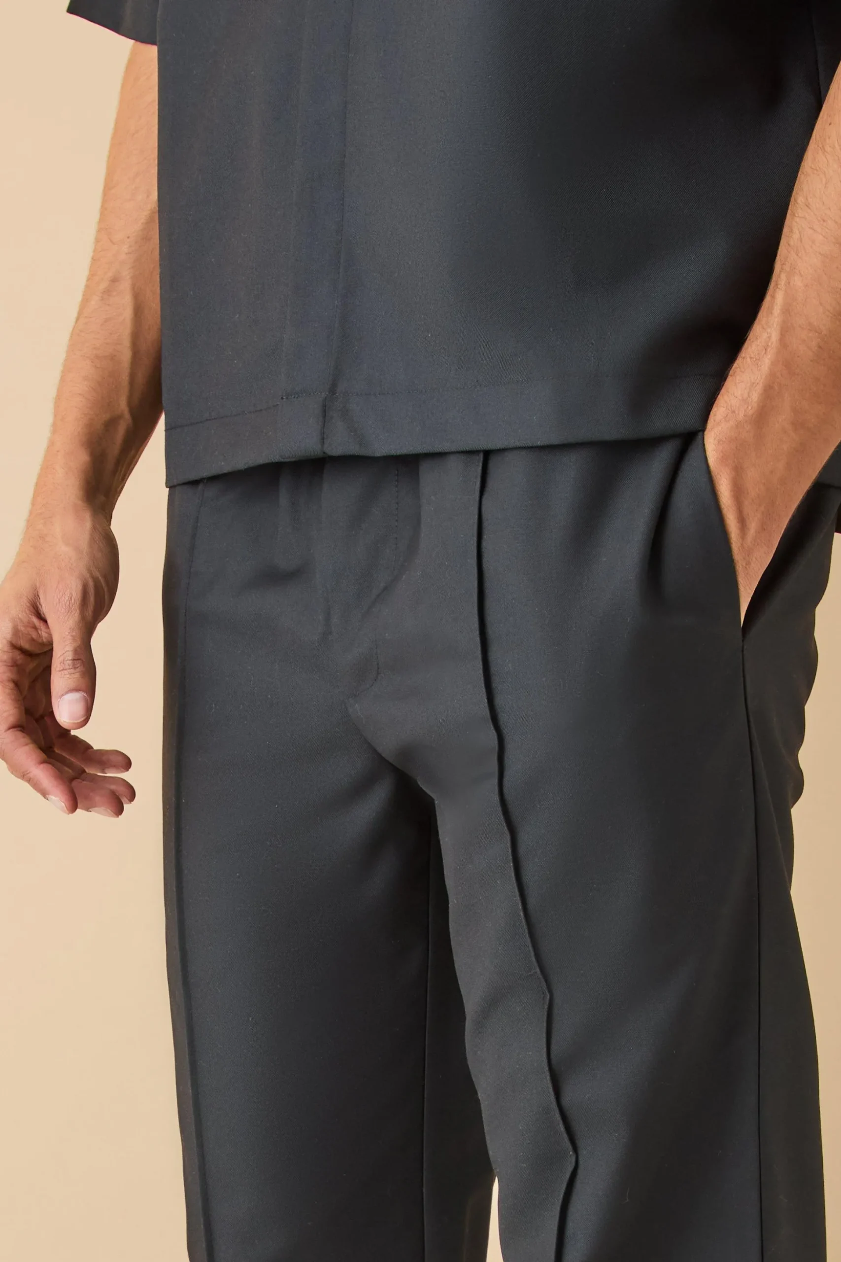 Paper Bag Waist Tapered Crop Pu Trouser | BoohooMAN UK