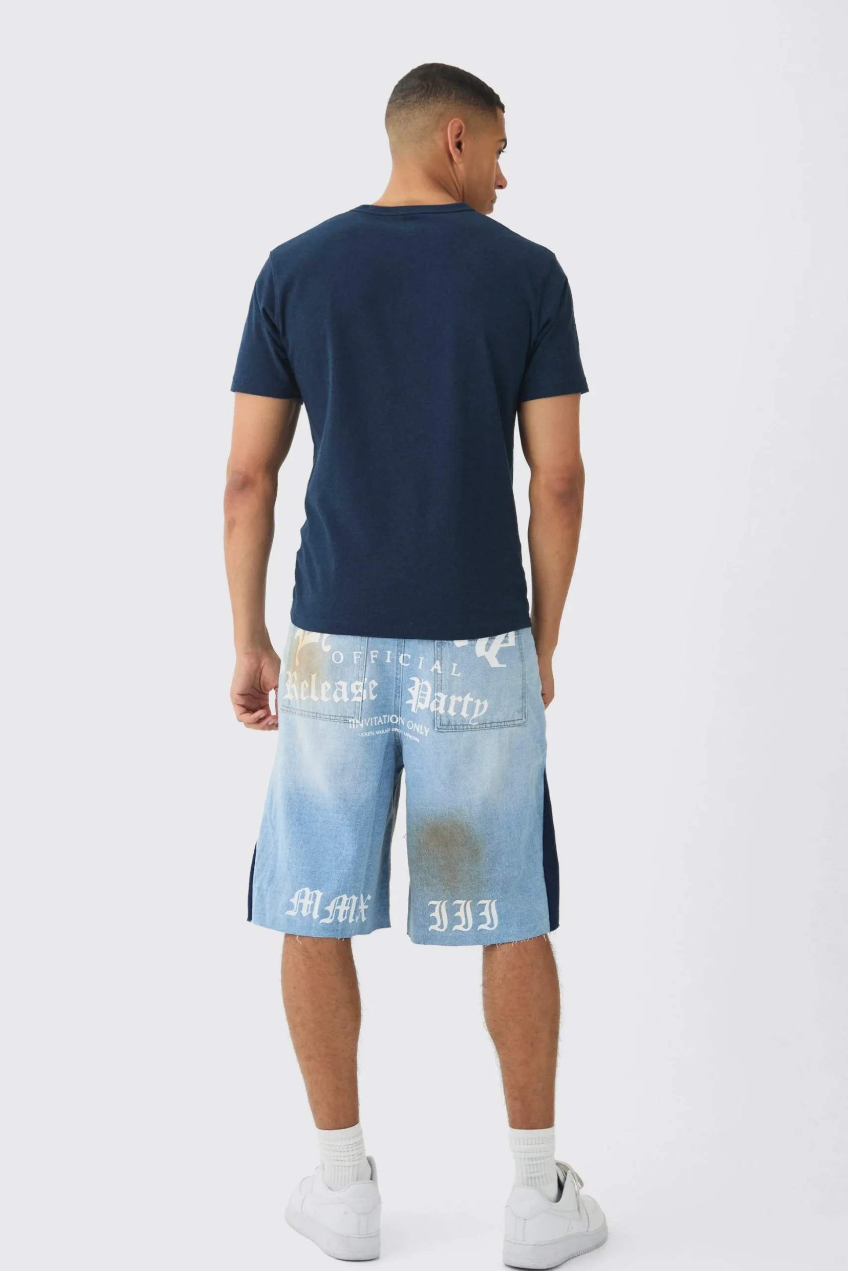 Parachute Homme Double Waistband Ripped Denim Jorts | BoohooMAN UK