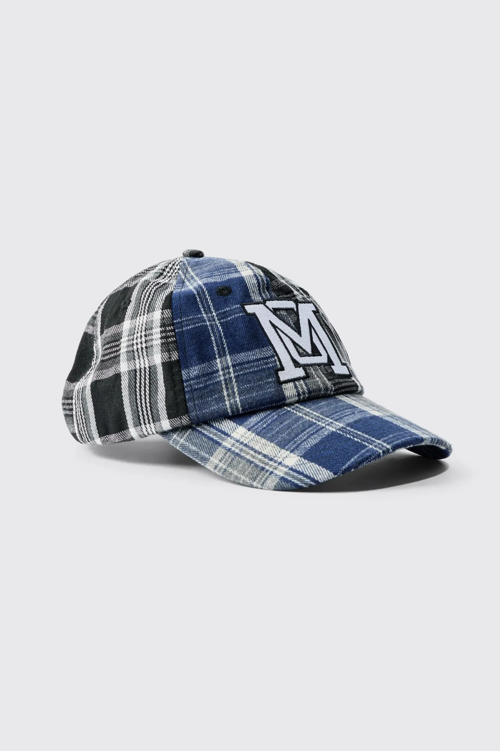 Patchwork Applique Cap In Blue | BoohooMAN UK