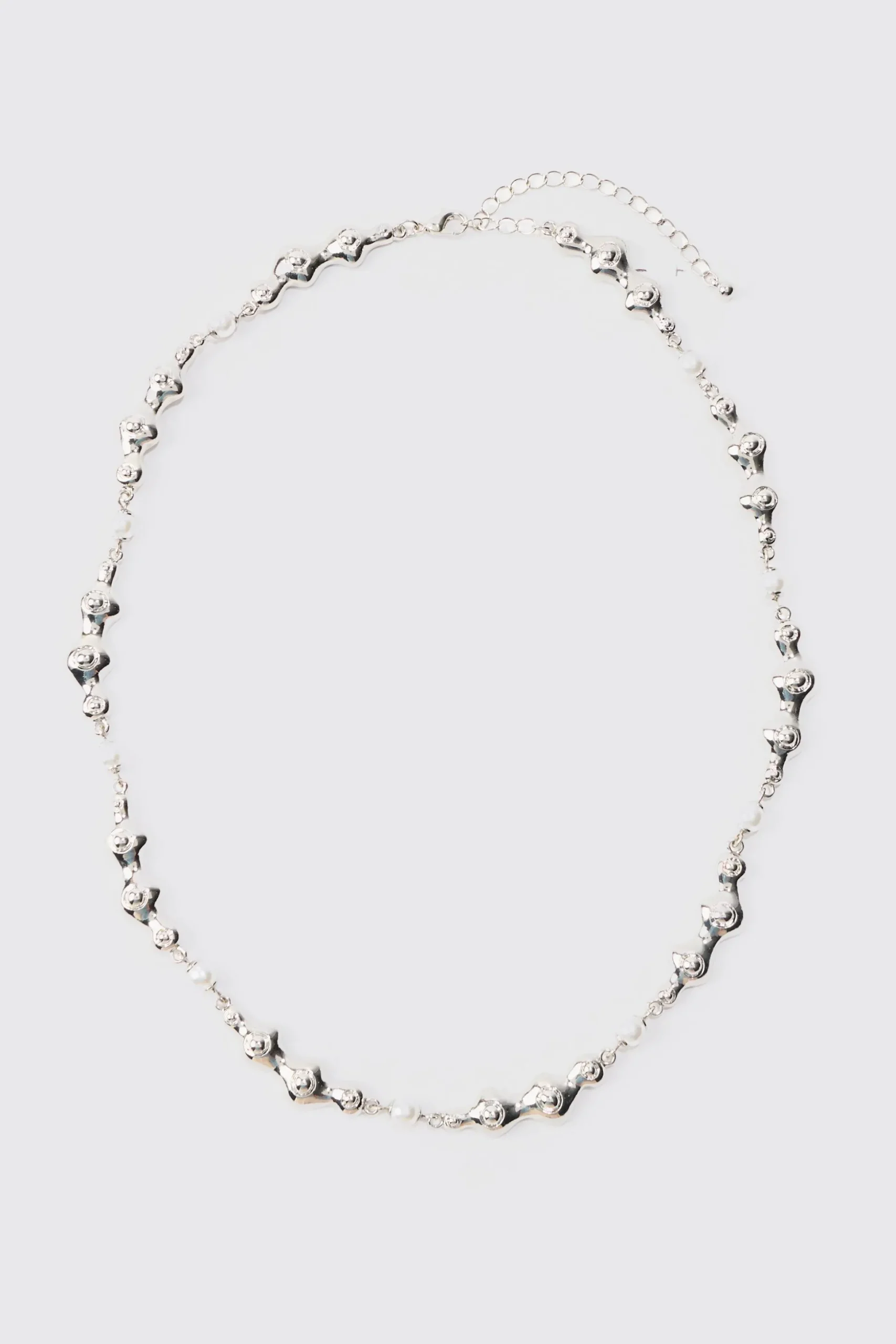 Pearl And Metal Necklace In Silver | BoohooMAN UK