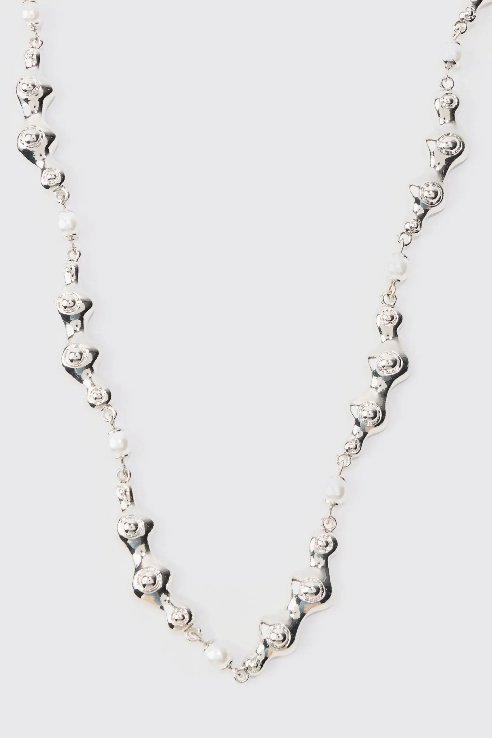 Pearl And Metal Necklace In Silver | BoohooMAN UK