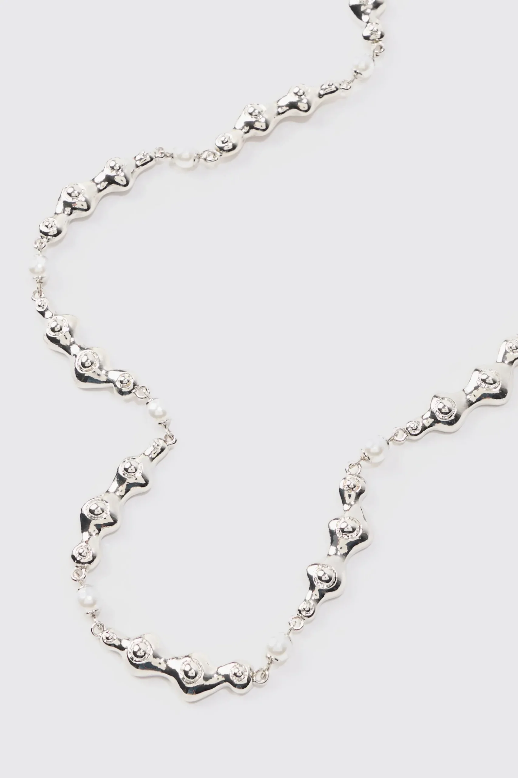Pearl And Metal Necklace In Silver | BoohooMAN UK