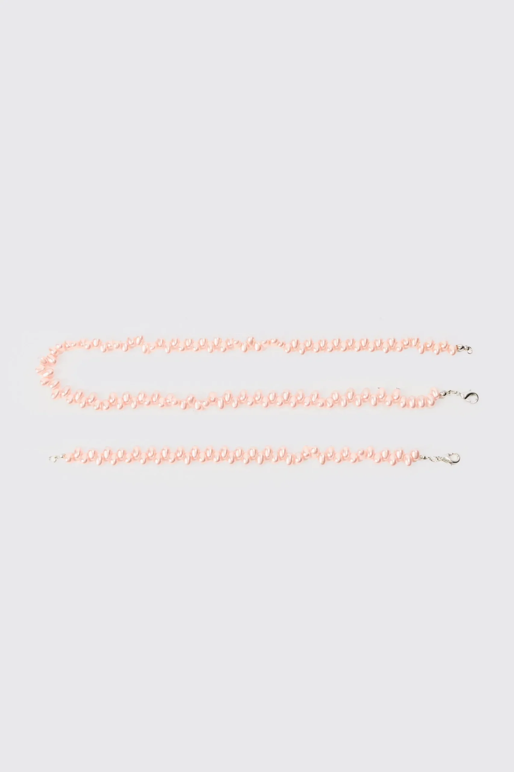 Pearl Bead Necklace & Bracelet Set In Pink | BoohooMAN UK