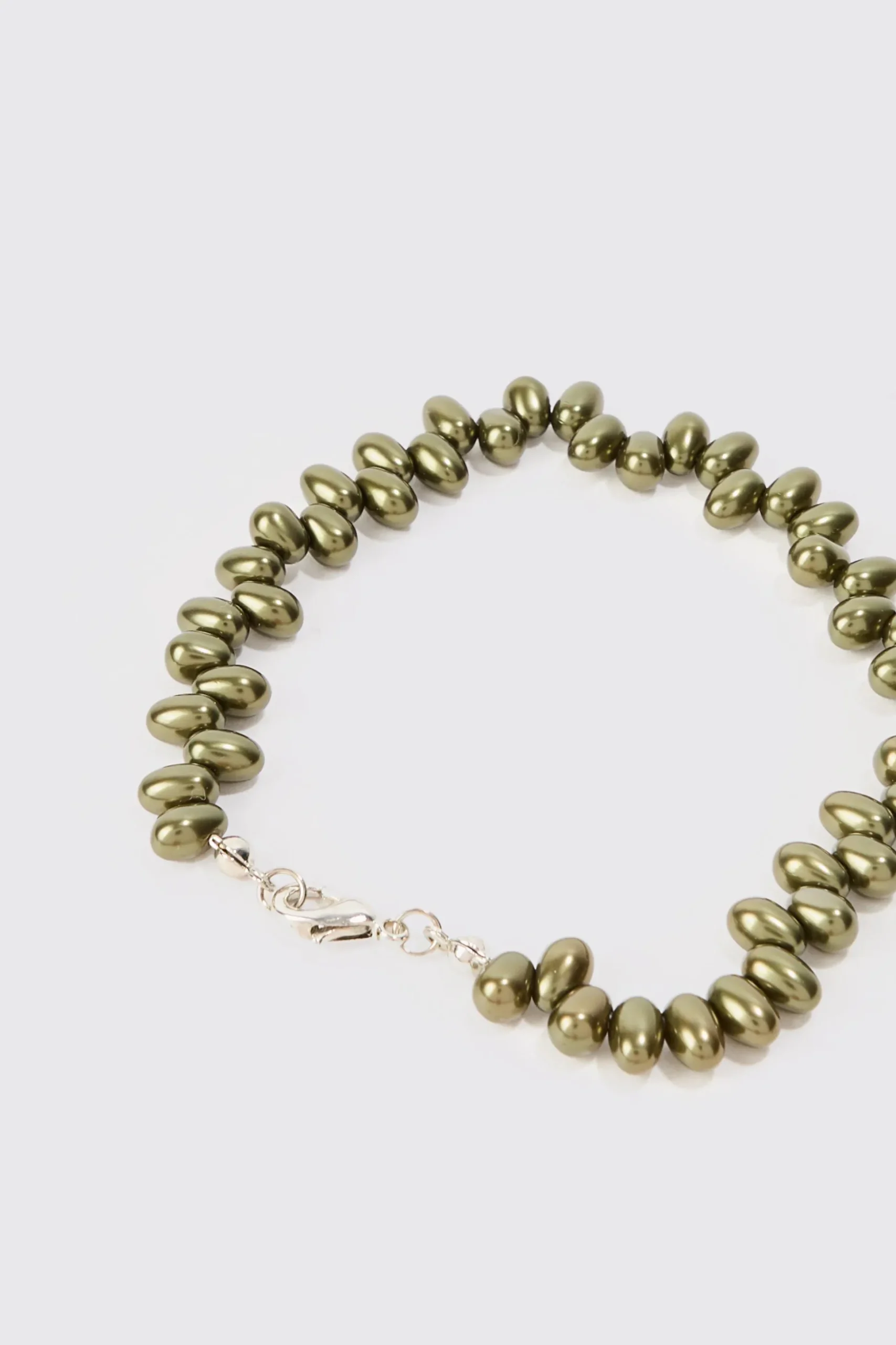 Pearl Bead Necklace & Bracelet Set In Green | BoohooMAN UK