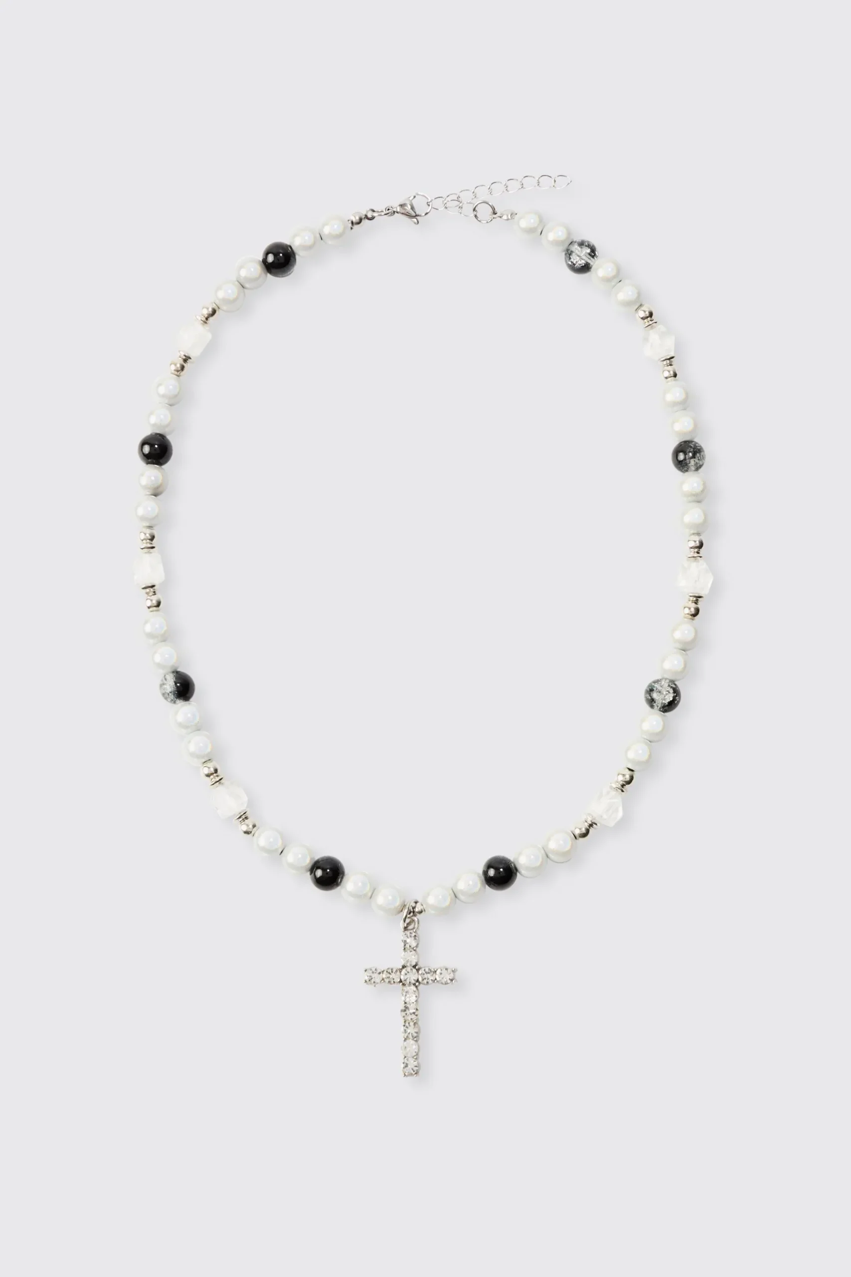 Pearl Cross Pendant Necklace | BoohooMAN UK