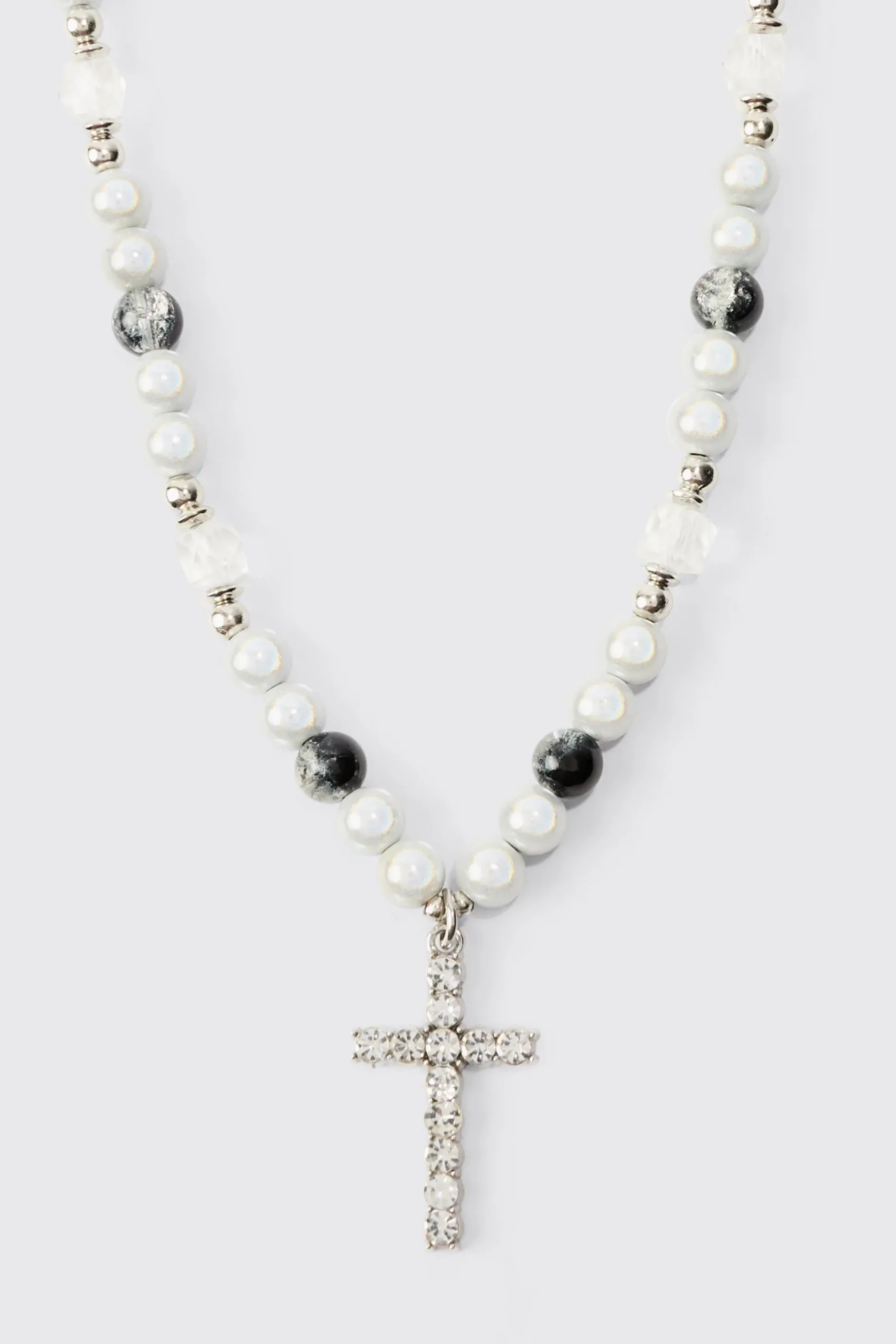 Pearl Cross Pendant Necklace | BoohooMAN UK
