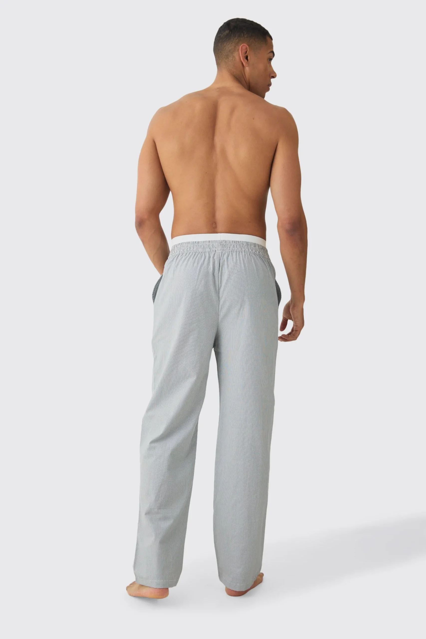 Pinstripe Double Waistband Woven Lounge Bottoms | BoohooMAN UK