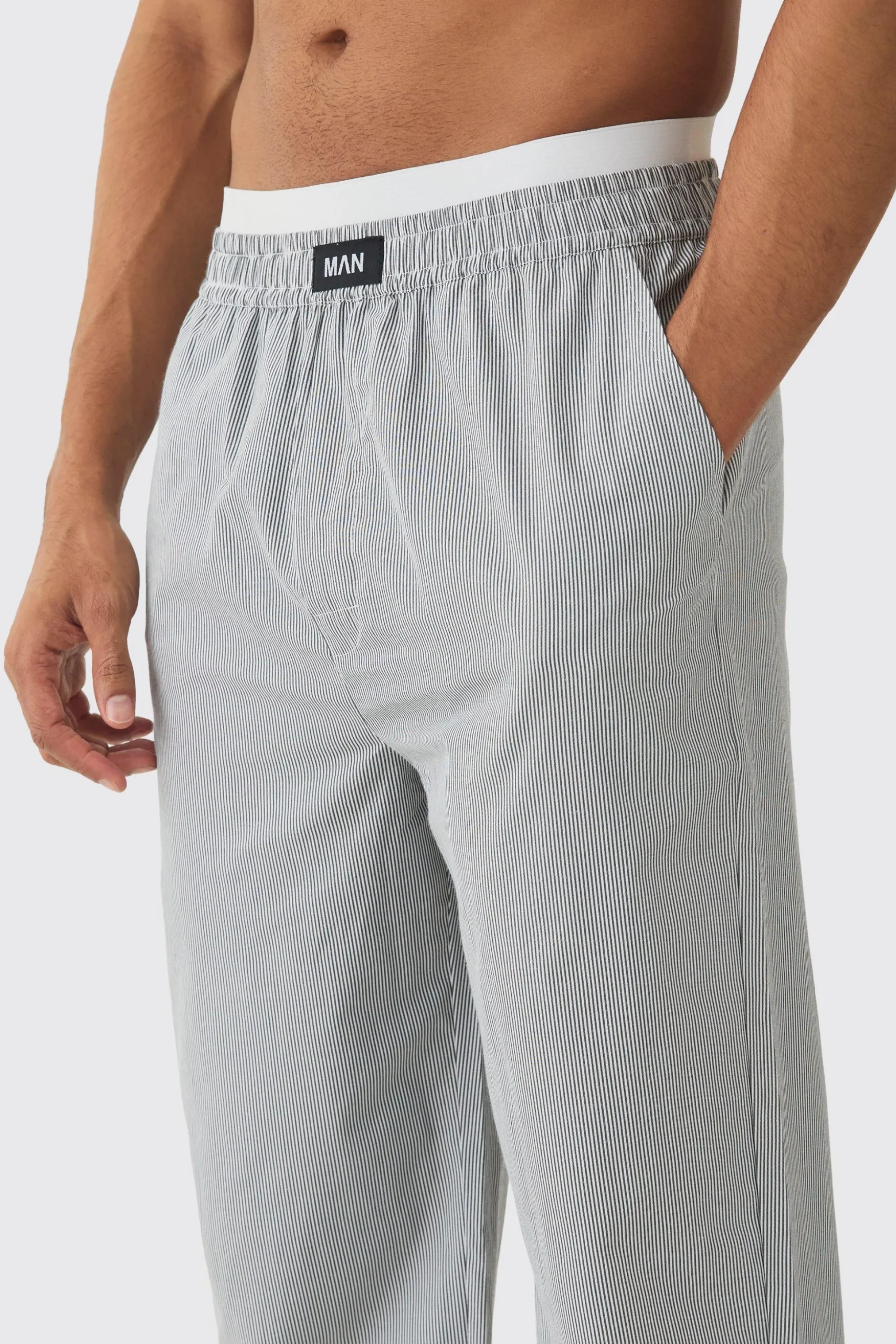 Pinstripe Double Waistband Woven Lounge Bottoms | BoohooMAN UK