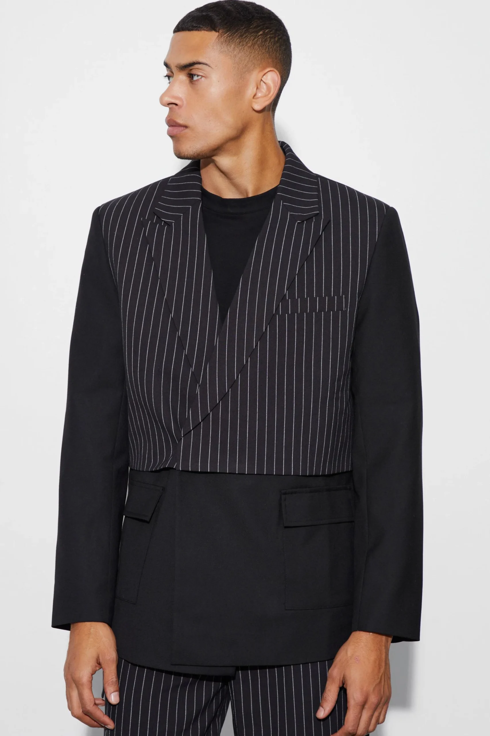 Pinstripe Overlay Oversized Blazer | BoohooMAN UK
