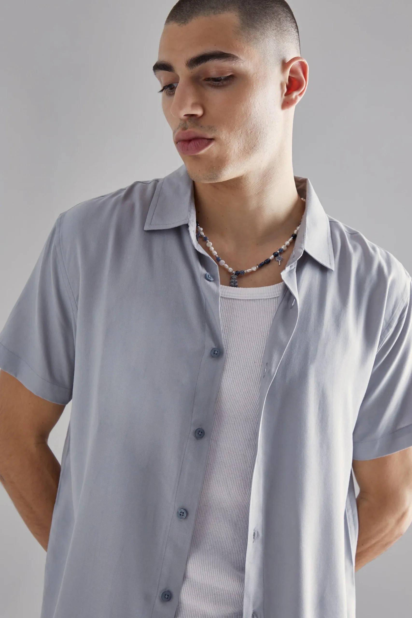 Plain Viscose Short Sleeve Shirt | BoohooMAN UK
