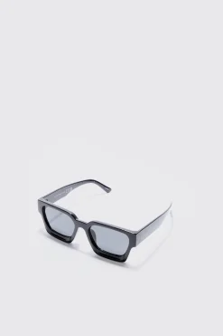 Plastic Retro Sunglasses In Black | BoohooMAN UK