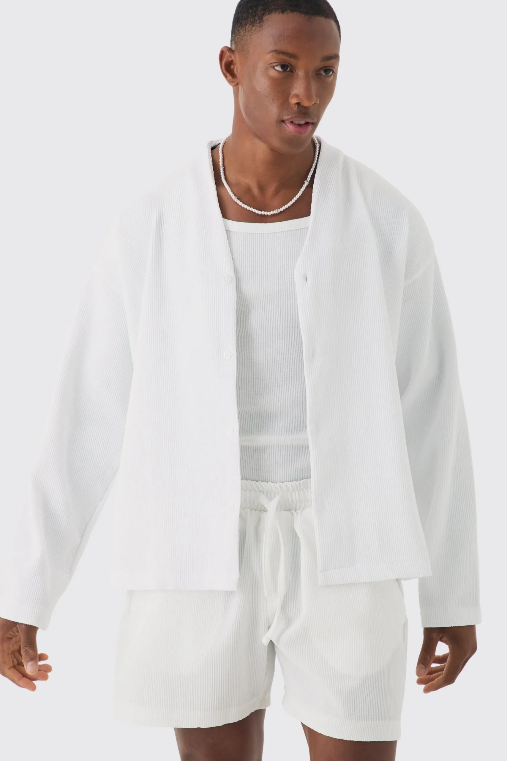 Pleated Boxy Long Sleeve Shirt | BoohooMAN UK