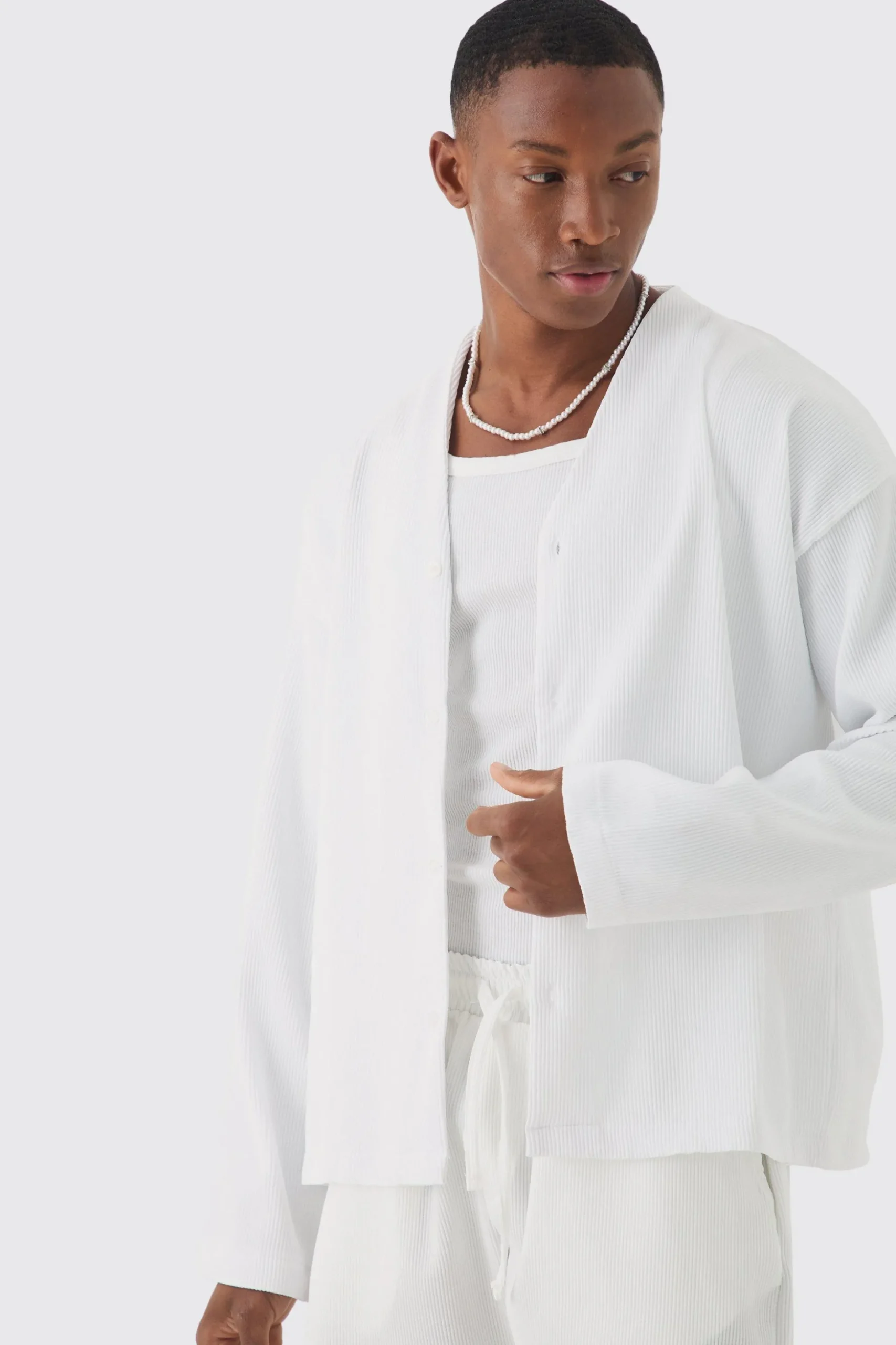 Pleated Boxy Long Sleeve Shirt | BoohooMAN UK