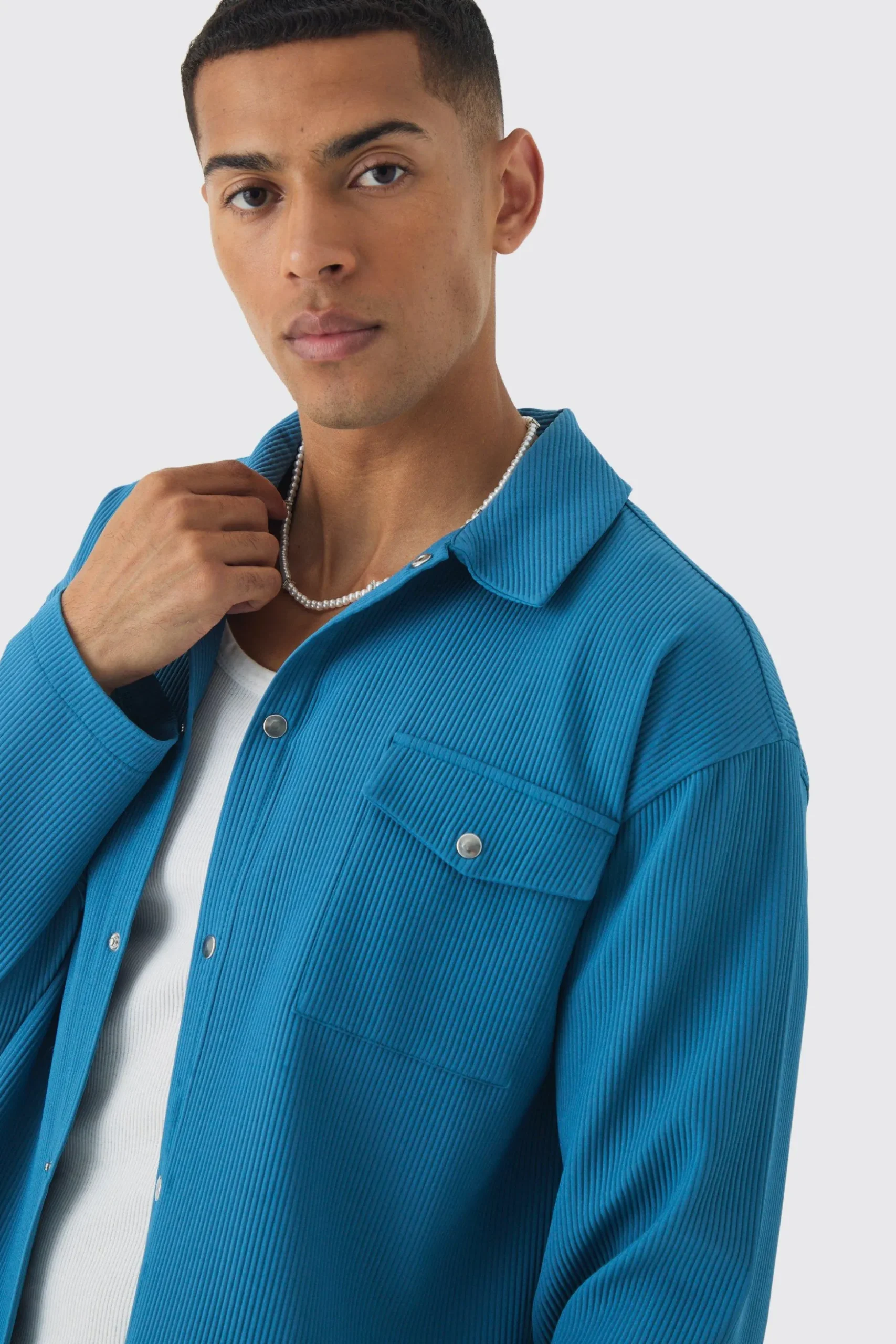 Pleated Oversized Overshirt | BoohooMAN UK