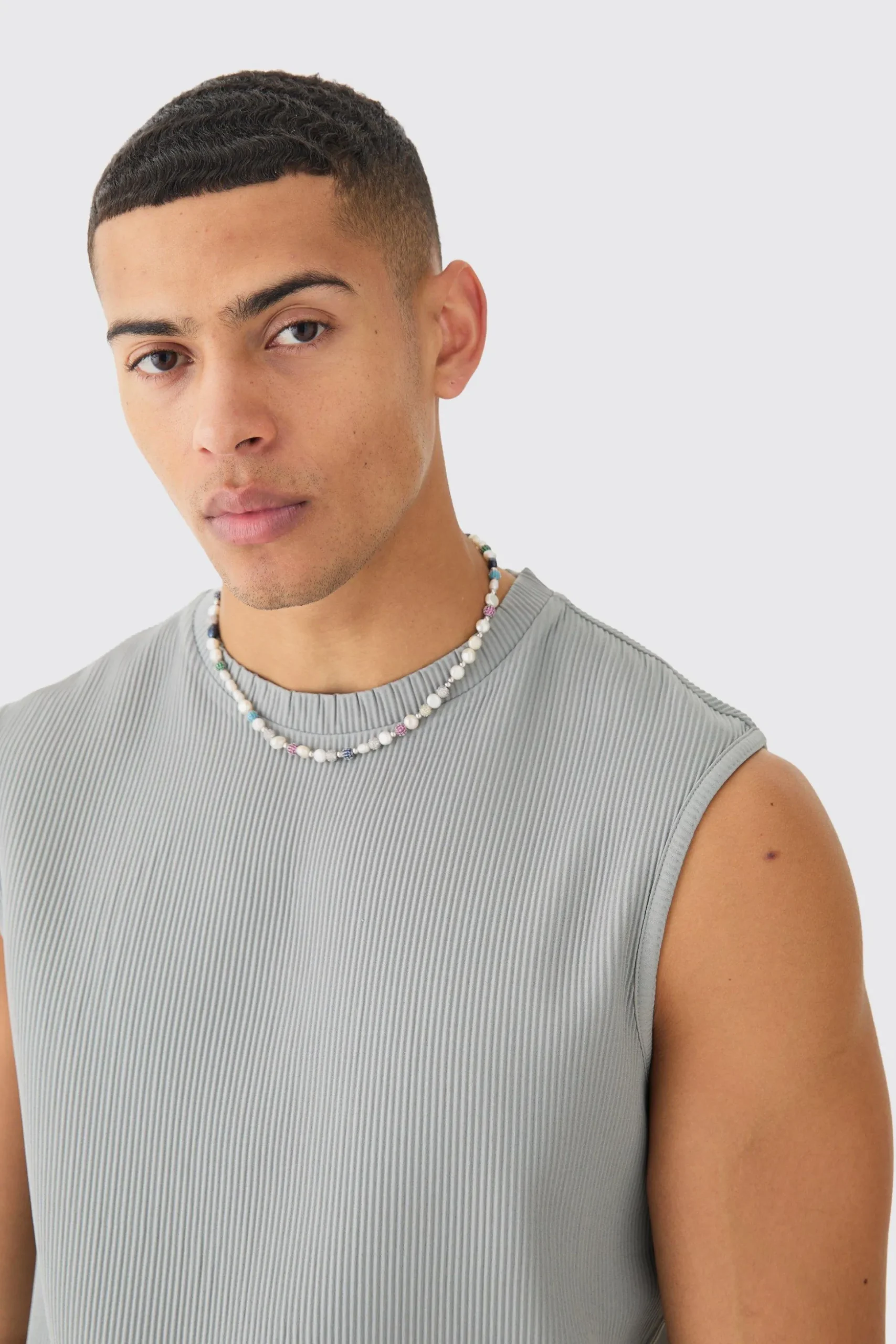 Pleated Sleeveless Tank | BoohooMAN UK