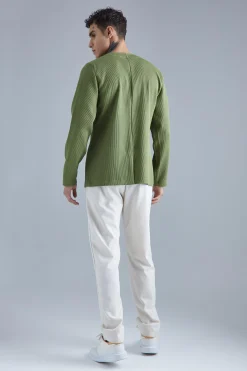 Pleated Slim Collarless Concealed Button Blazer | BoohooMAN UK