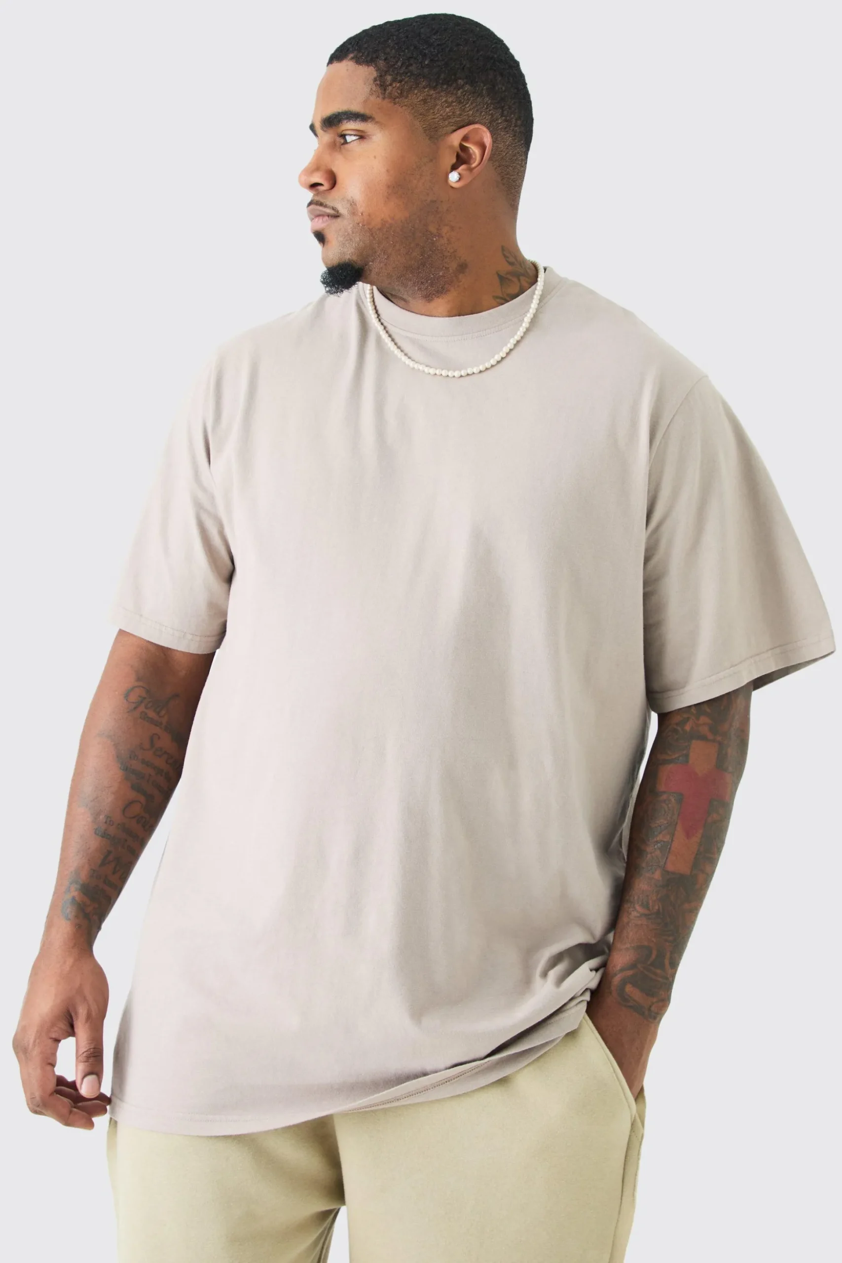 Plus Acid Wash Crew Neck T-shirt | BoohooMAN UK