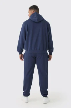 Plus Basic Hoodie In Navy | BoohooMAN UK