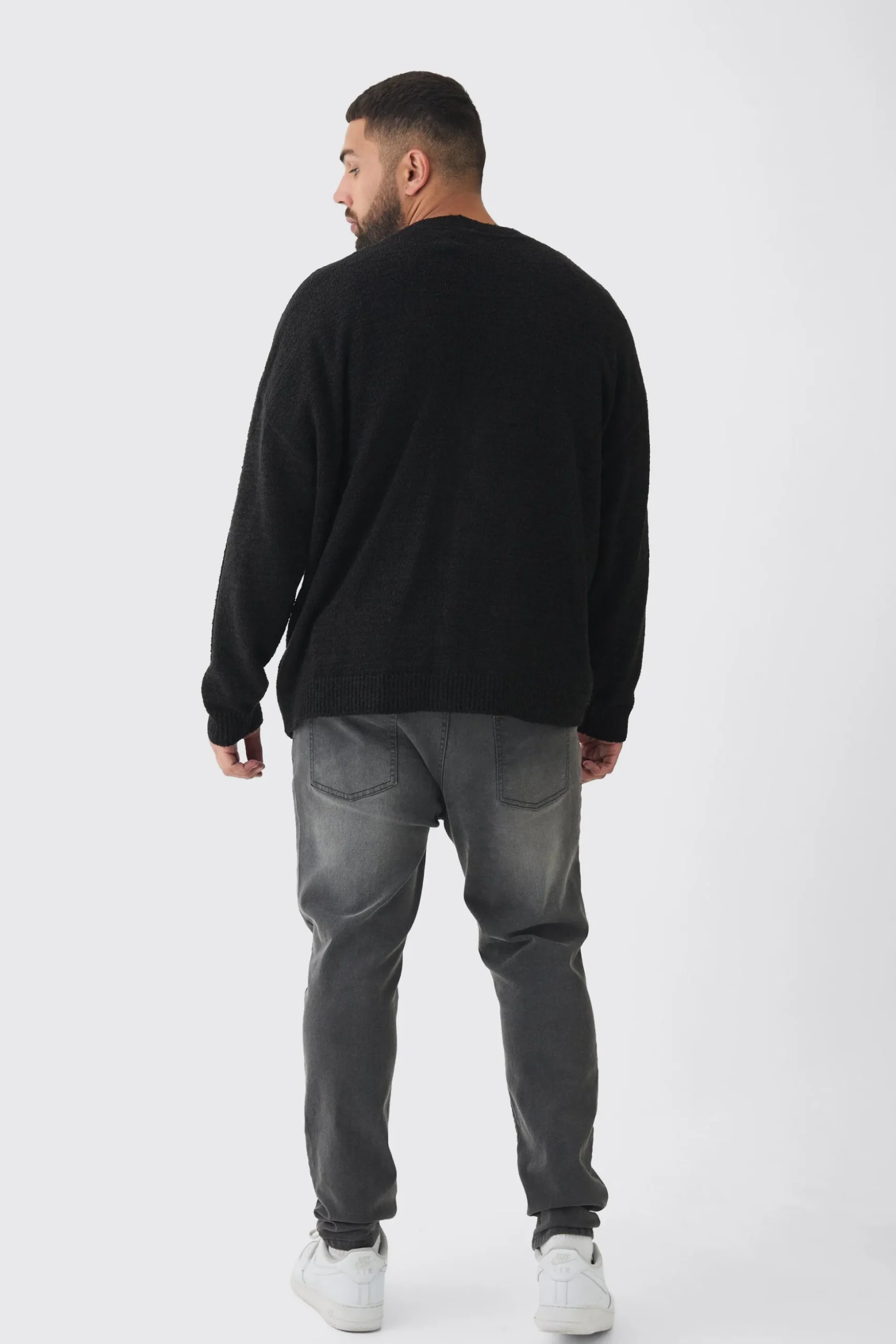 Plus Boucle Knit Drop Shoulder Cardigan | BoohooMAN UK