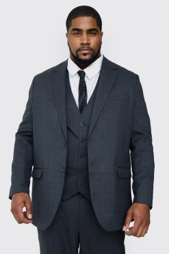 Plus Charcoal Check Single Breasted Regular Fit Suit Jacket | BoohooMAN UK