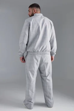 Plus Check Bomber And Trouser Set | BoohooMAN UK