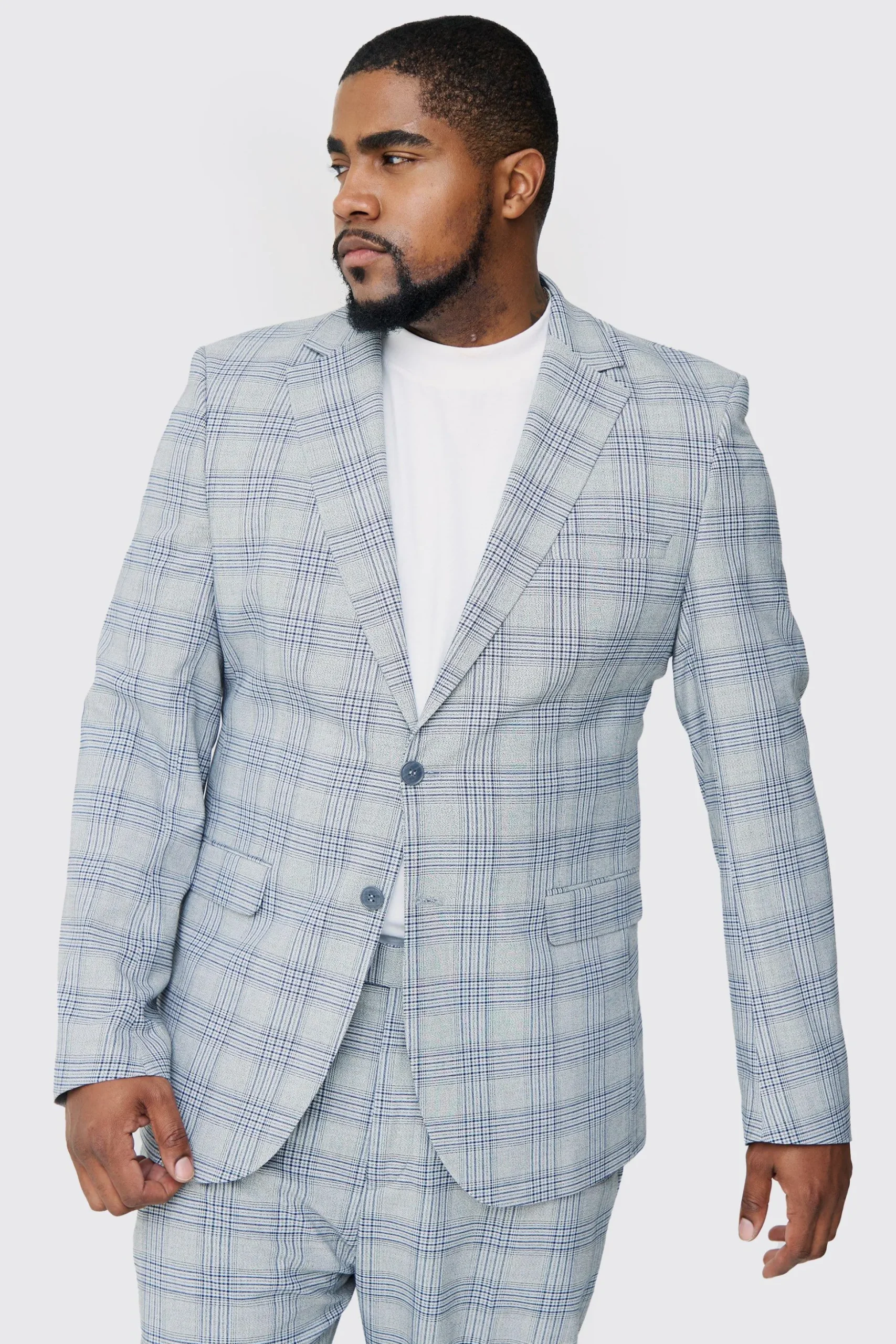 Plus Checked Skinny Fit Blazer | BoohooMAN UK
