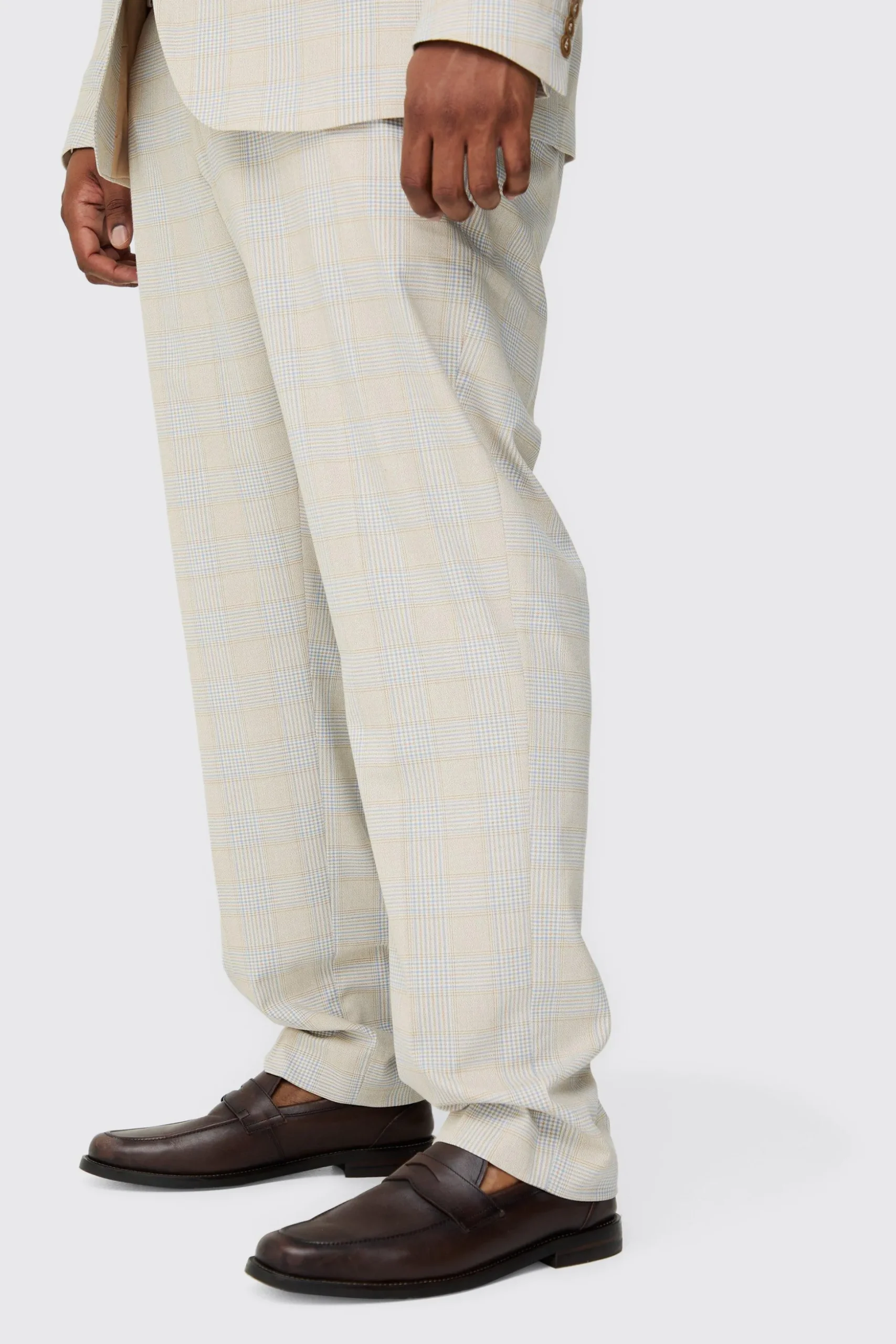 Plus Checked Skinny Fit Trousers | BoohooMAN UK