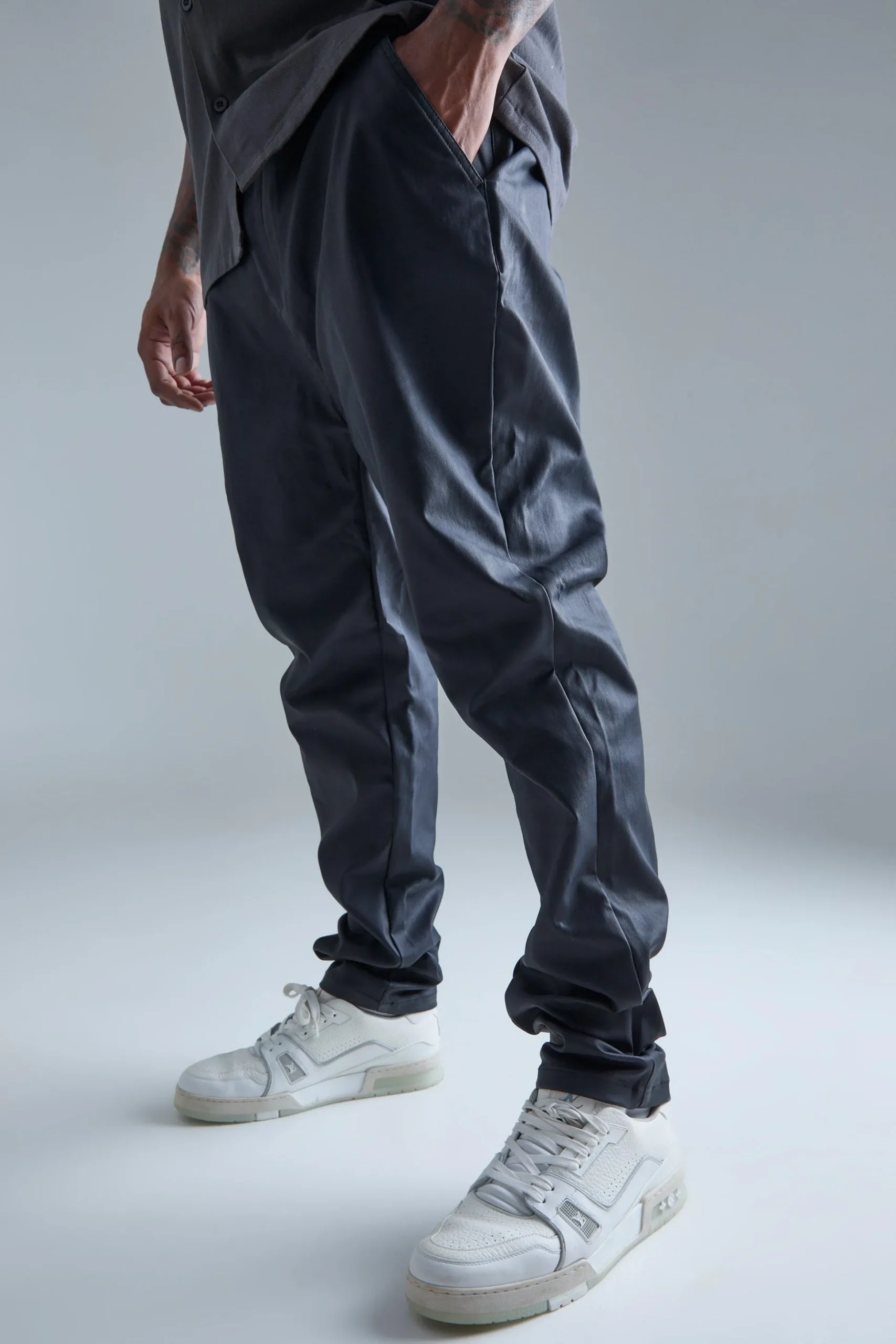 Plus Coated Twill Trouser | BoohooMAN UK