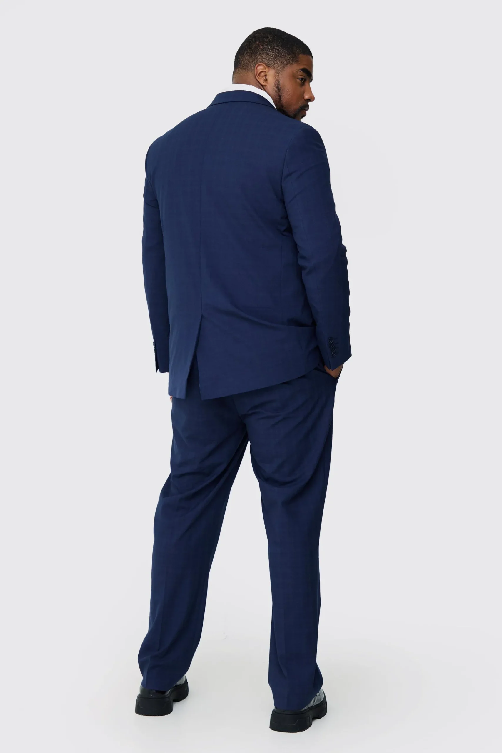 Plus Dark Blue Check Regular Fit Suit Trouser | BoohooMAN UK