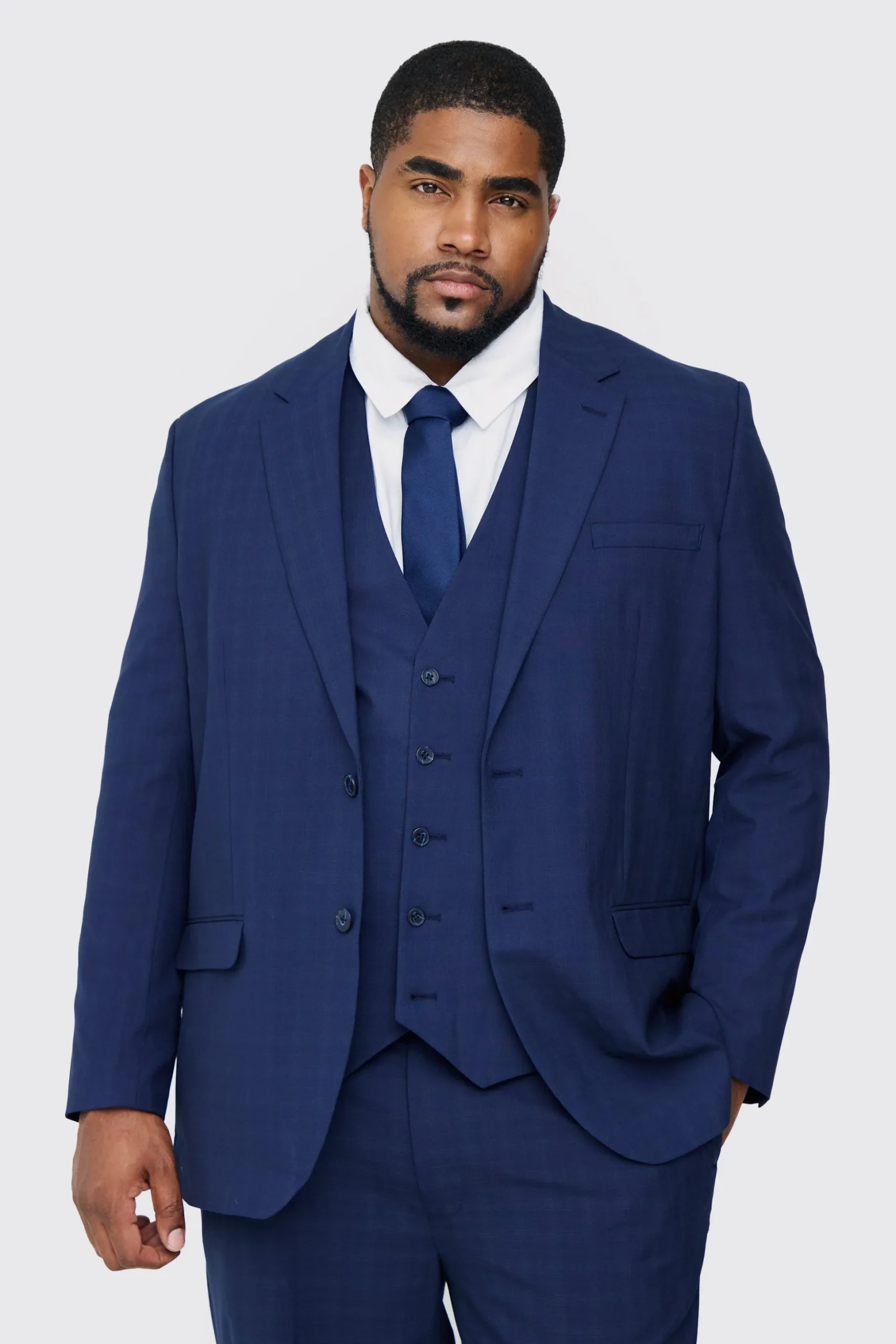 Plus Dark Blue Check Single Breasted Regular Fit Suit Jacket | BoohooMAN UK
