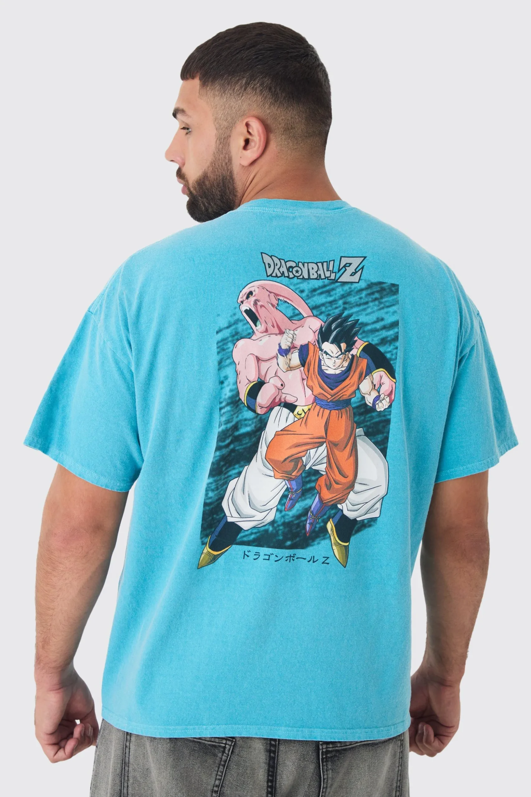 Plus Dragon Ball Z Back Print License Overdye Print T-shirt | BoohooMAN UK