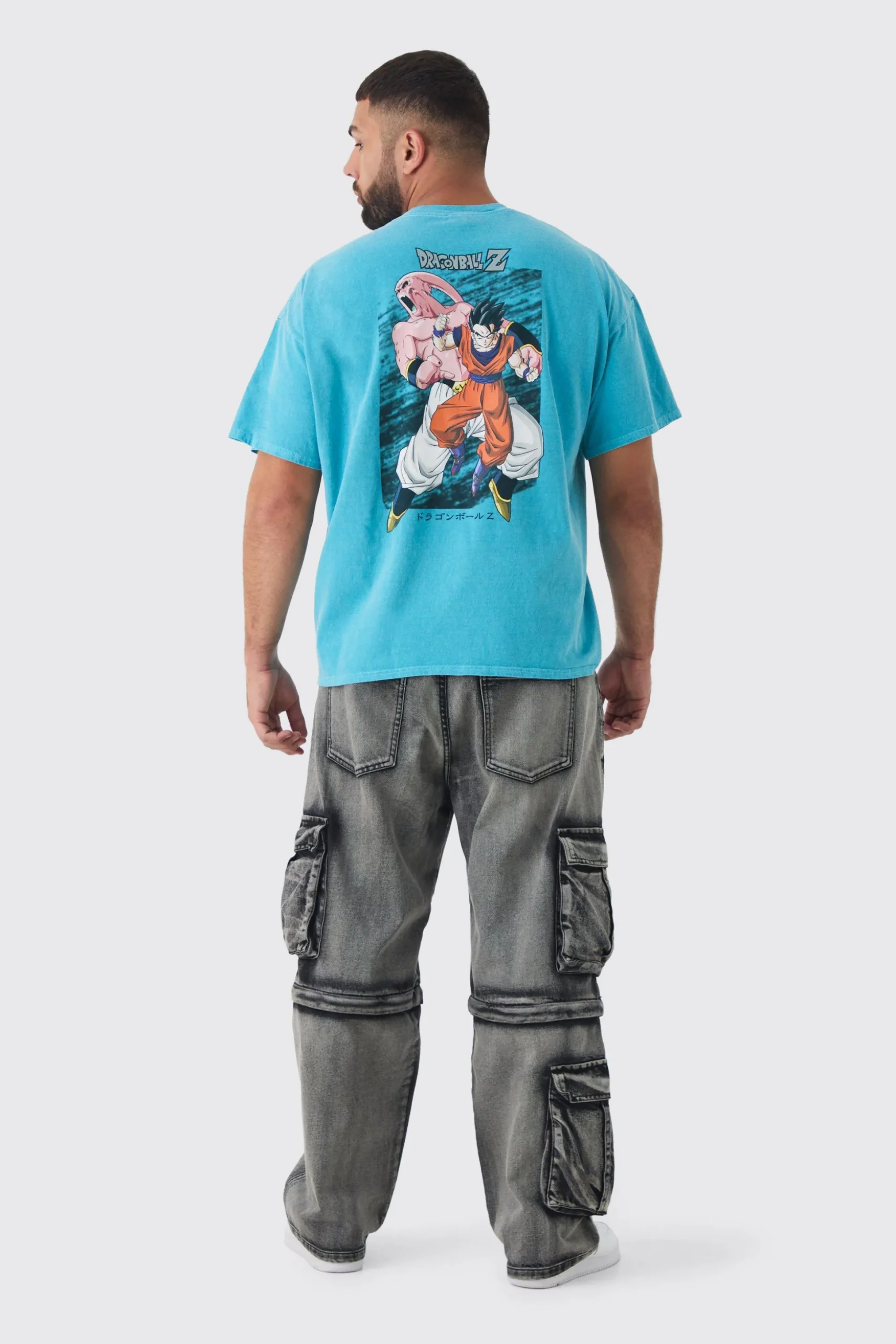 Plus Dragon Ball Z Back Print License Overdye Print T-shirt | BoohooMAN UK
