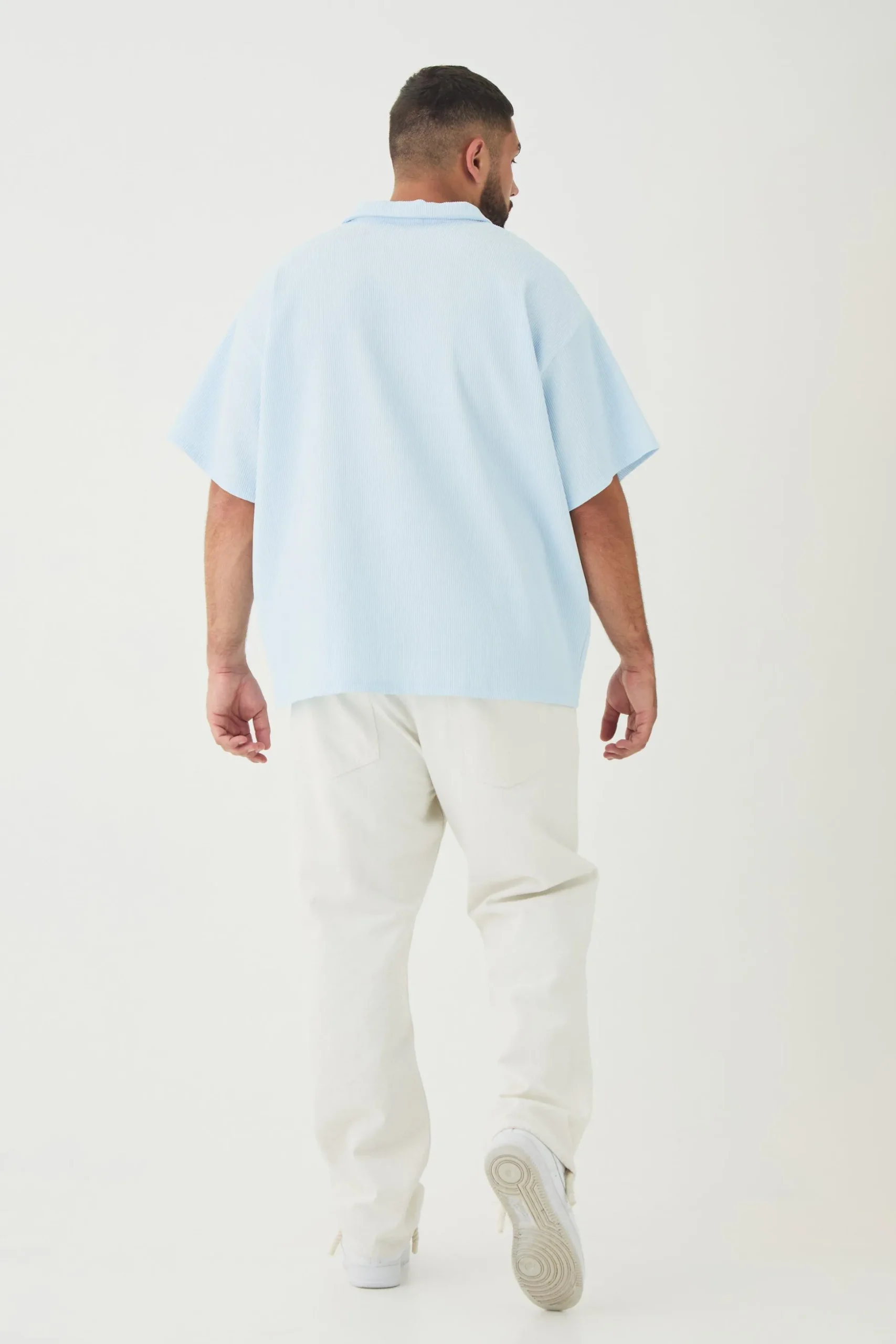 Plus Drop Revere Pleated Polo In Blue | BoohooMAN UK