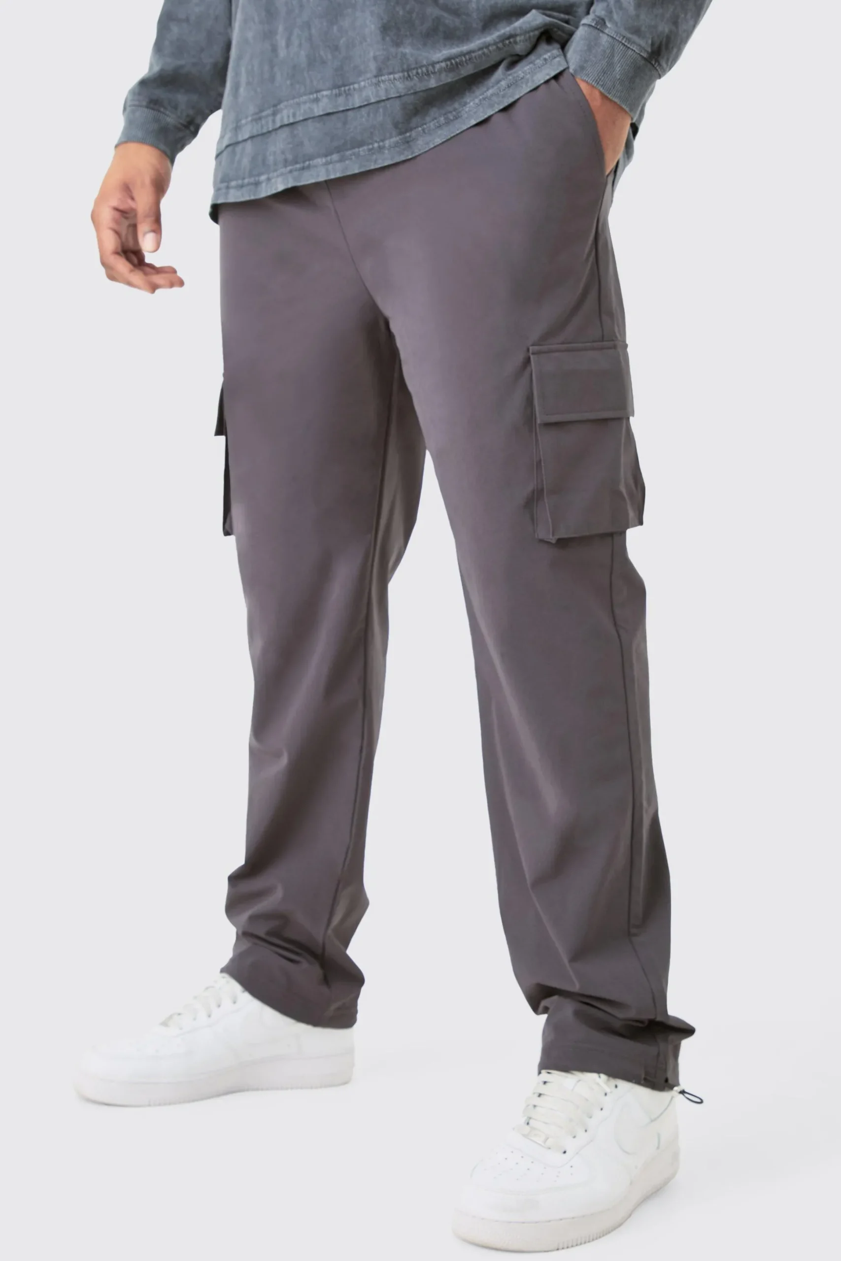 Plus Elastic Waist Lightweight Stretch Skinny Cargo Trouser | BoohooMAN UK