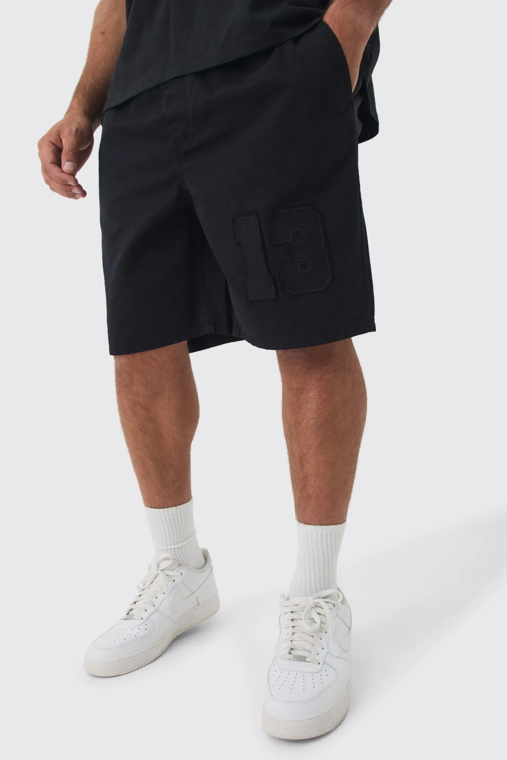 Plus Elasticated Waist Applique Short Length Relaxed Shorts | BoohooMAN UK
