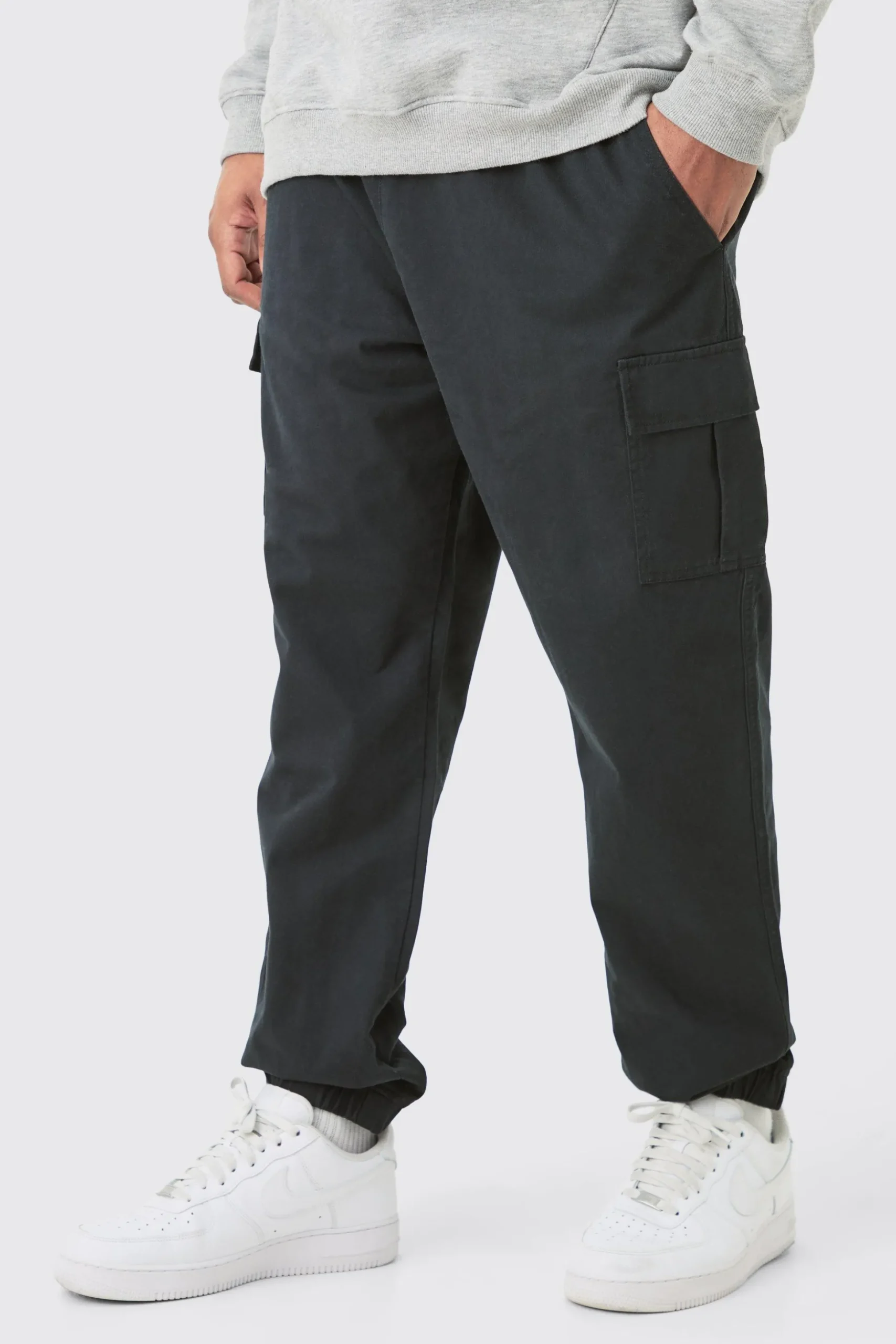 Plus Elasticated Waist Slim Fit Cargo Trousers | BoohooMAN UK