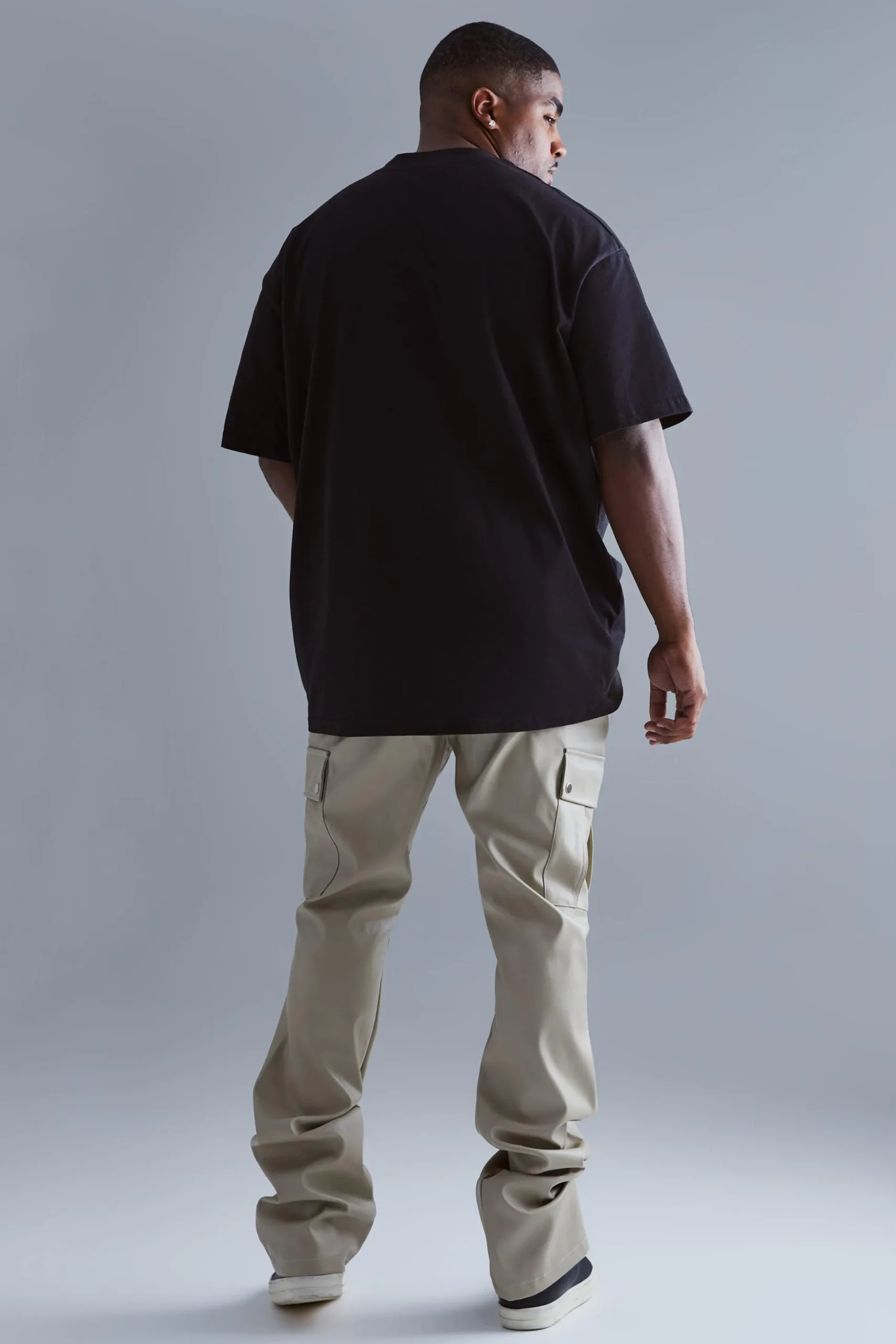 Plus Fixed Skinny Stacked Flare Pu Trouser | BoohooMAN UK