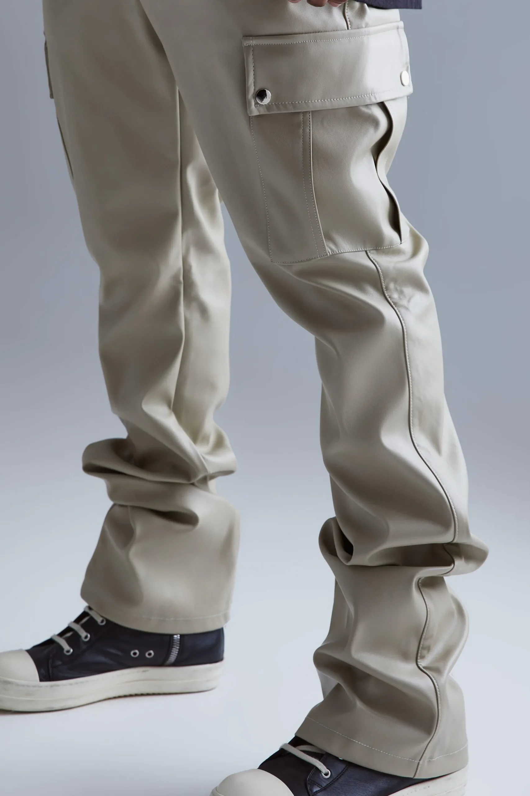 Plus Fixed Skinny Stacked Flare Pu Trouser | BoohooMAN UK