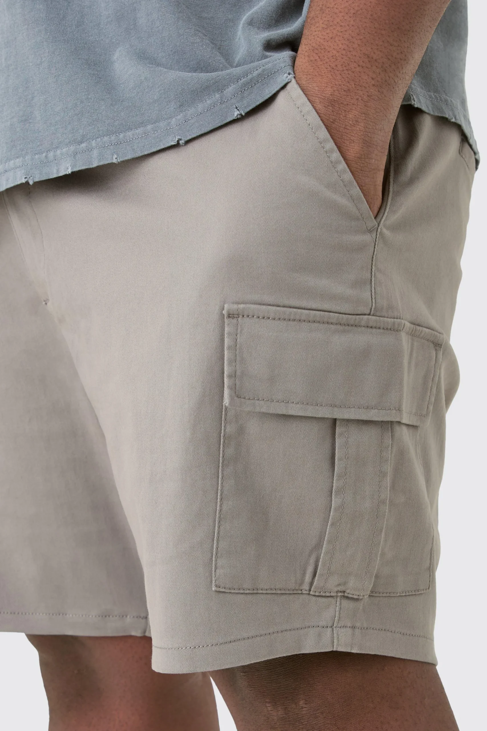 Plus Fixed Waist Grey Skinny Fit Cargo Shorts | BoohooMAN UK