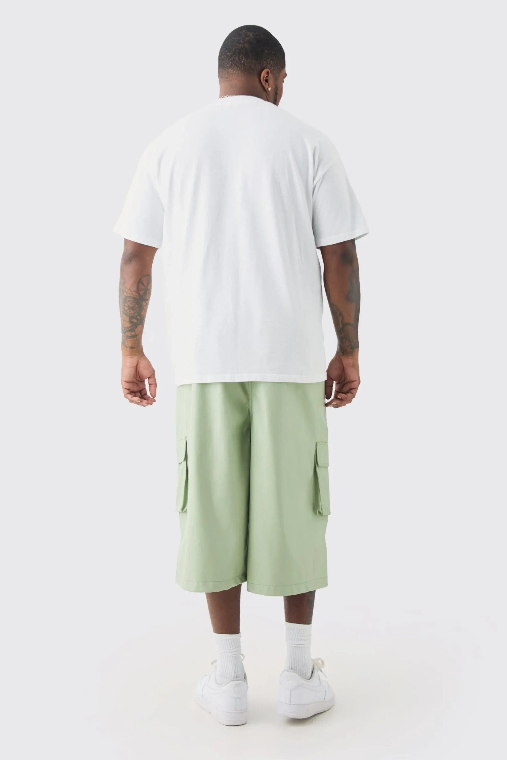 Plus Fixed Waist PU Panel Cargo Jort | BoohooMAN UK