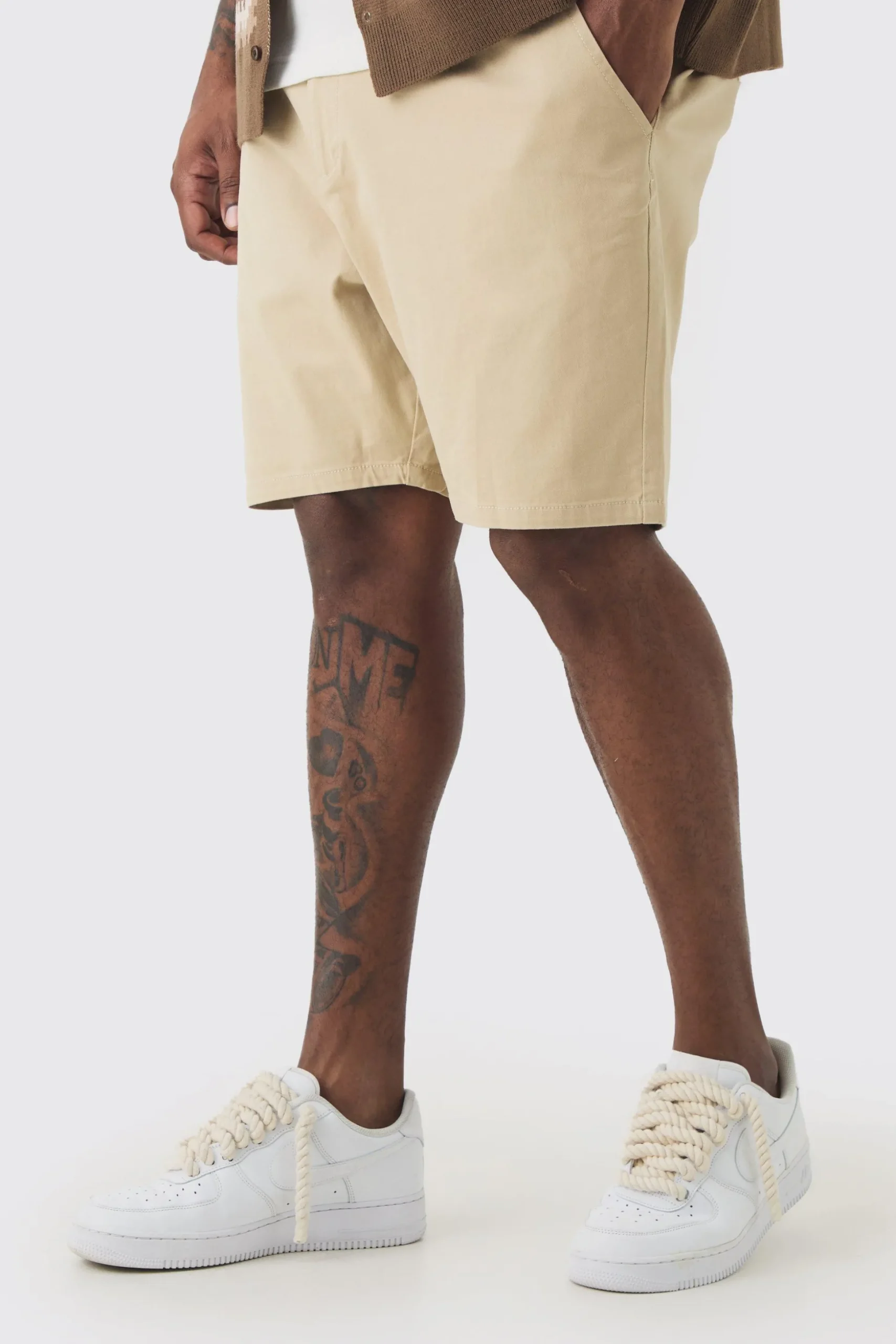 Plus Fixed Waist Stone Skinny Fit Chino Shorts | BoohooMAN UK