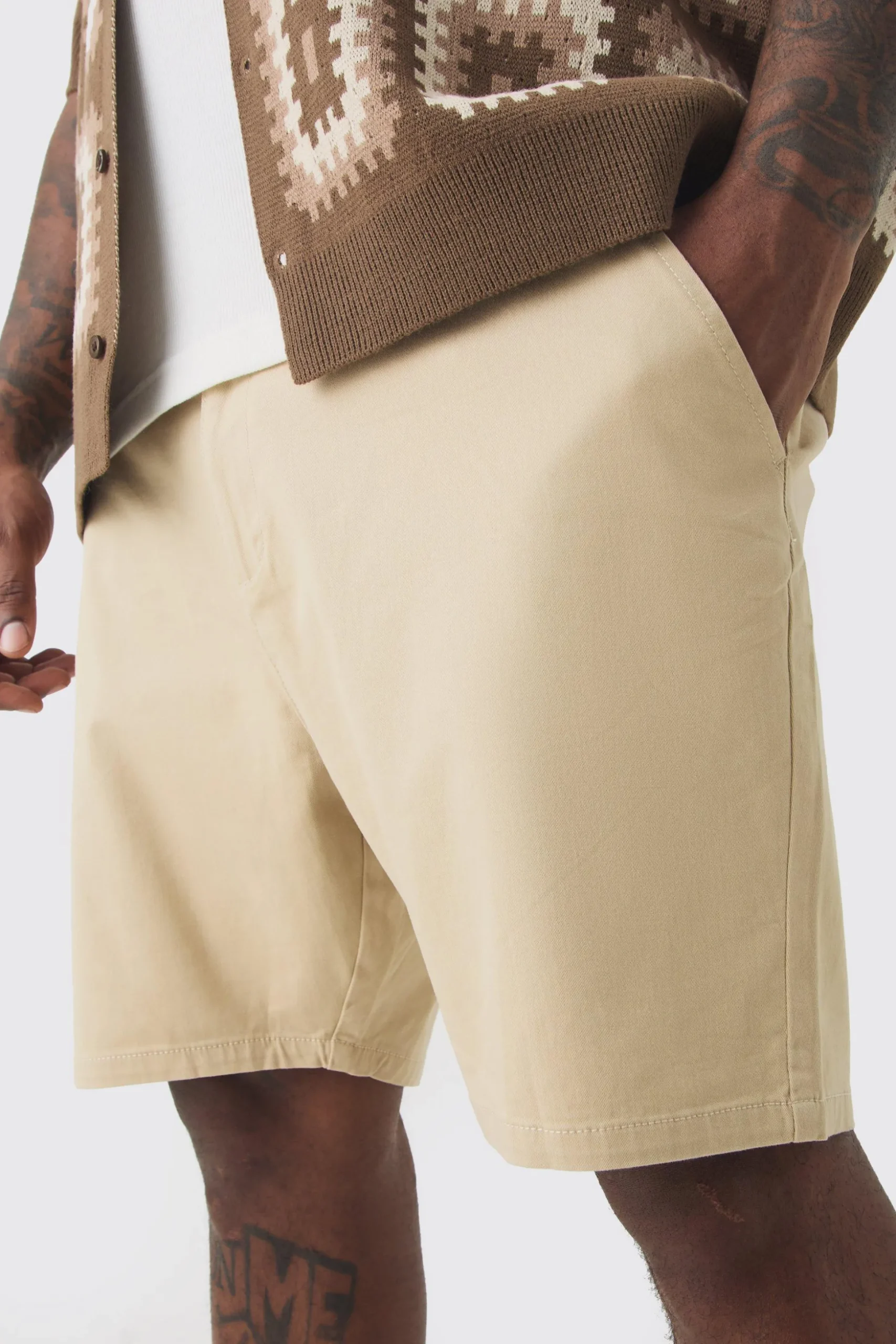 Plus Fixed Waist Stone Skinny Fit Chino Shorts | BoohooMAN UK