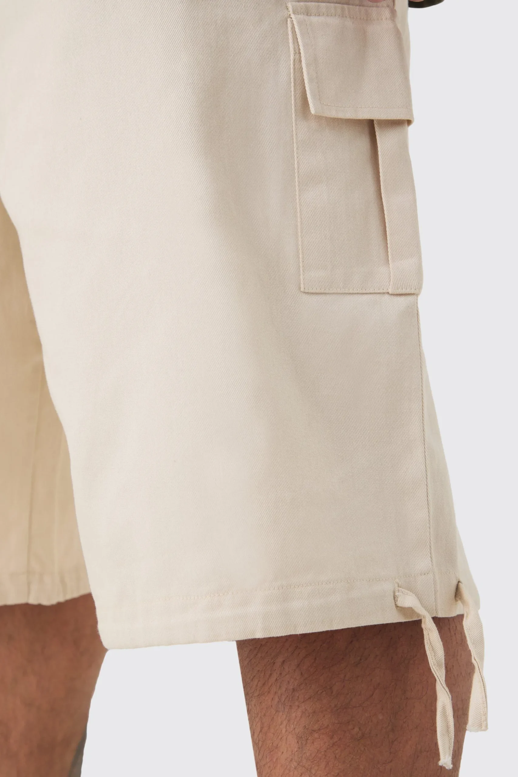 Plus Fixed Waistband Twill Cargo Jort | BoohooMAN UK
