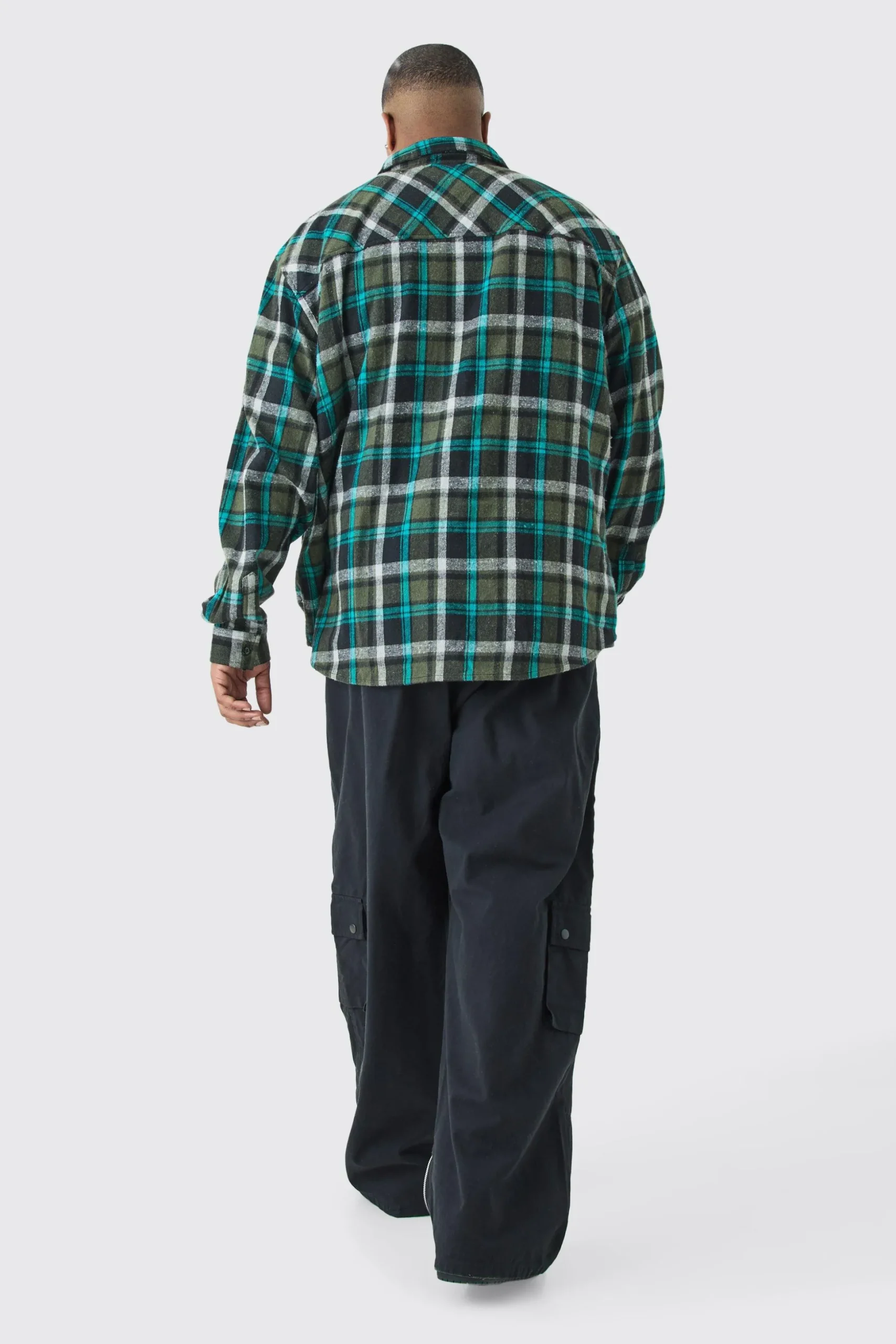 Plus Heavy Weight Check Overshirt | BoohooMAN UK