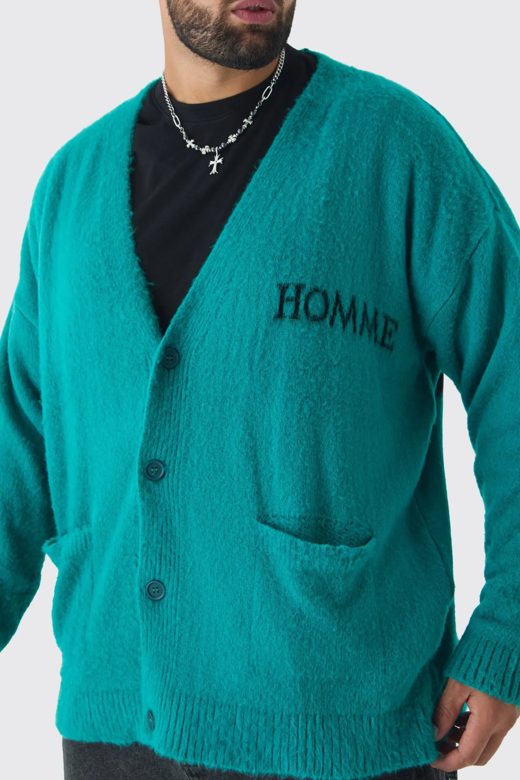 Plus Homme Fluffy Knit Cardigan | BoohooMAN UK