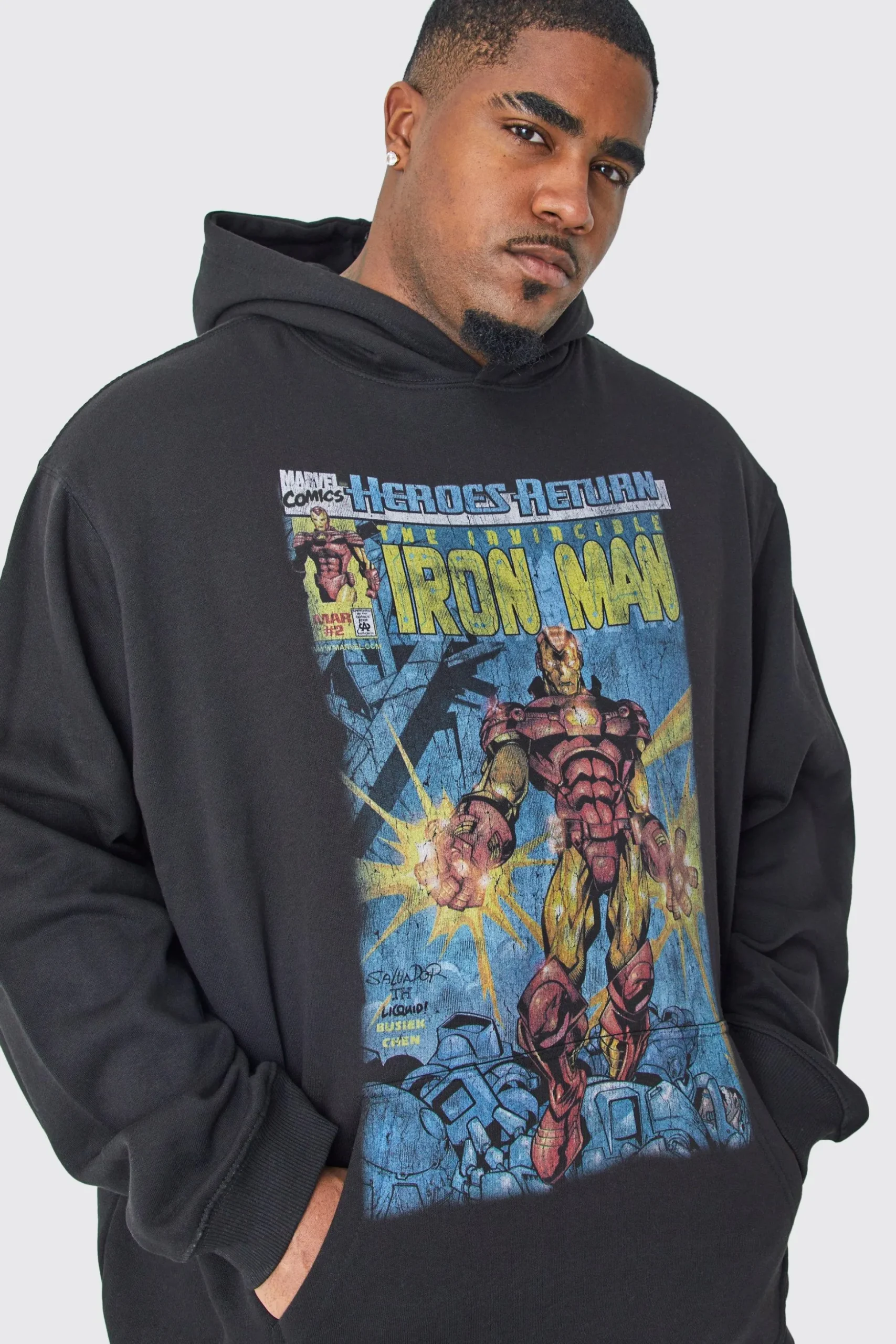 Plus Iron Man Comic Oversized Hoodie | BoohooMAN UK